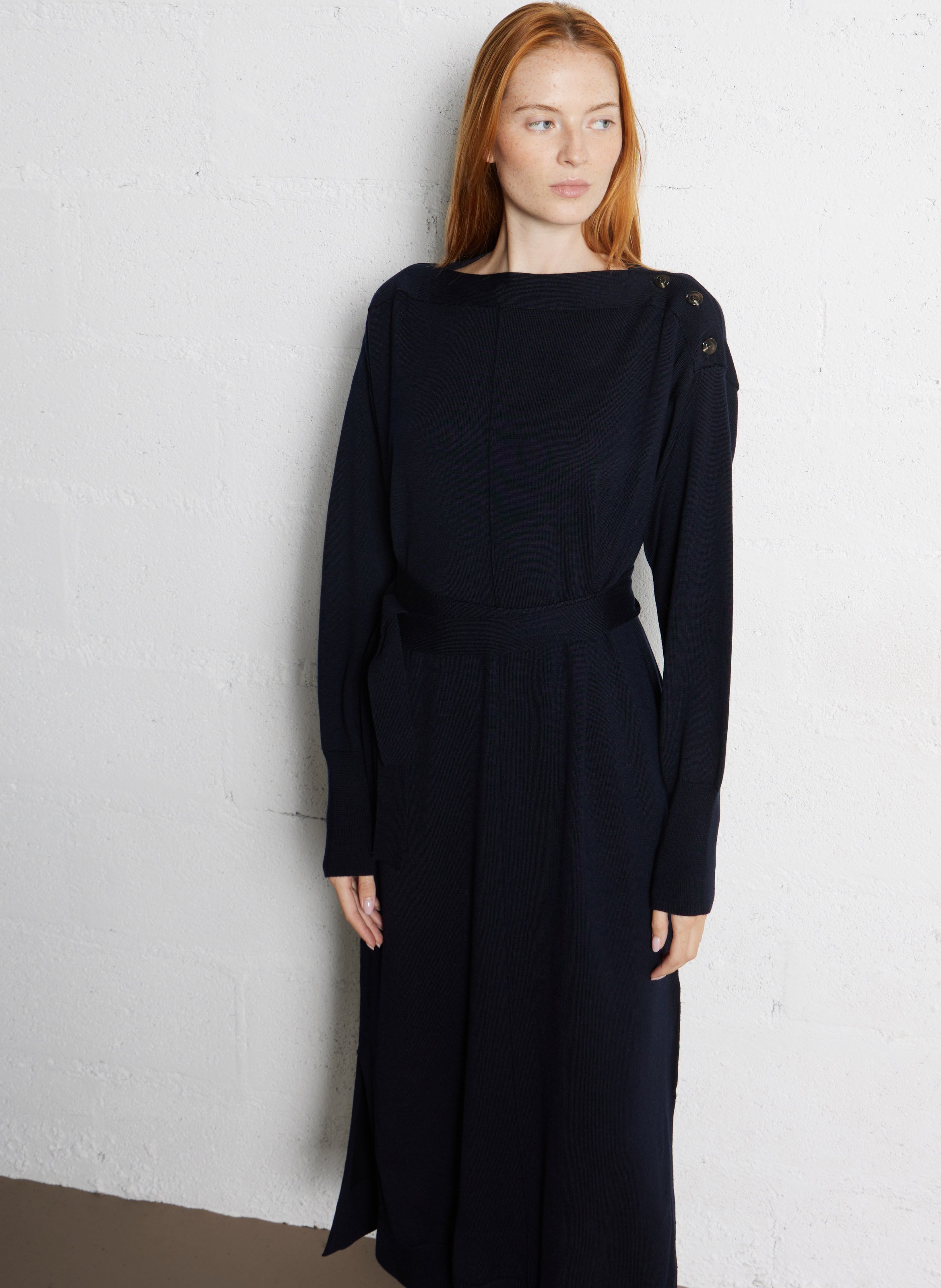 SOEUR Robe longue en maille côtelée clea Bleu
