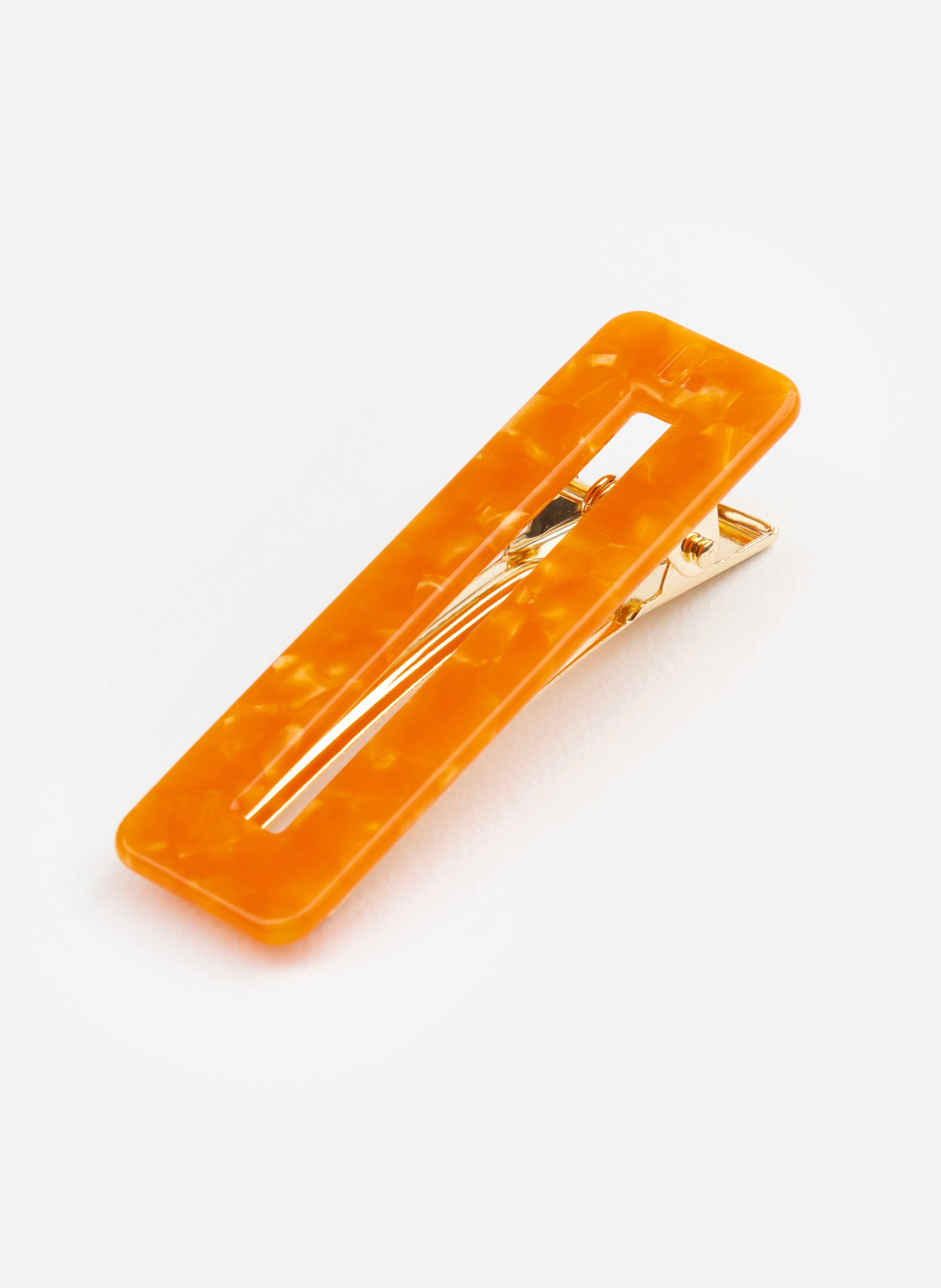 Barrette à cheveux rectangle en acétate de cellulose et acier inoxydable KURAGE GINZA Orange