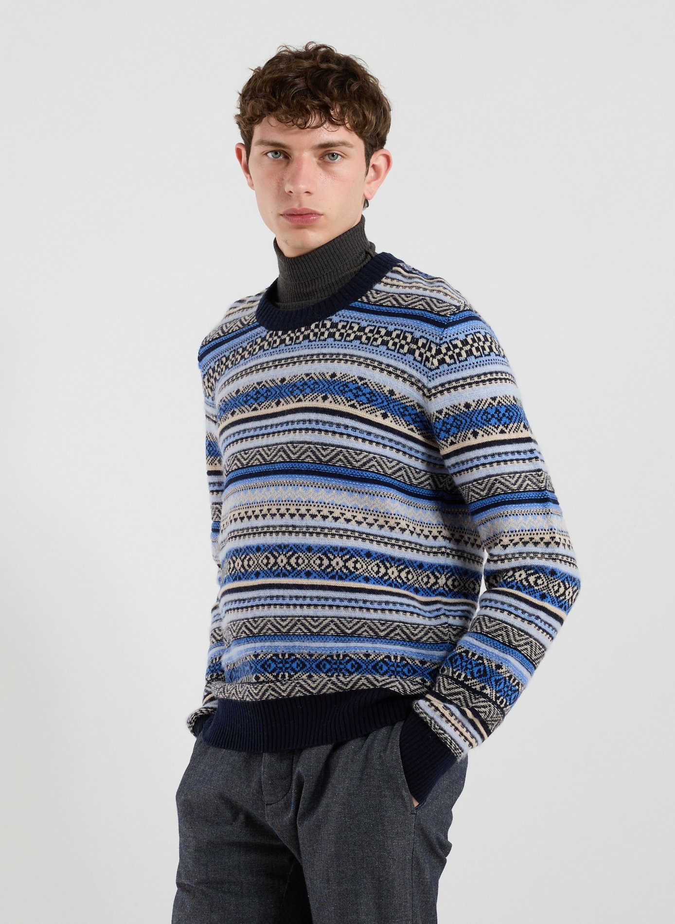 JACOB COHEN Pull à motifs en laine mélangé  Bleu