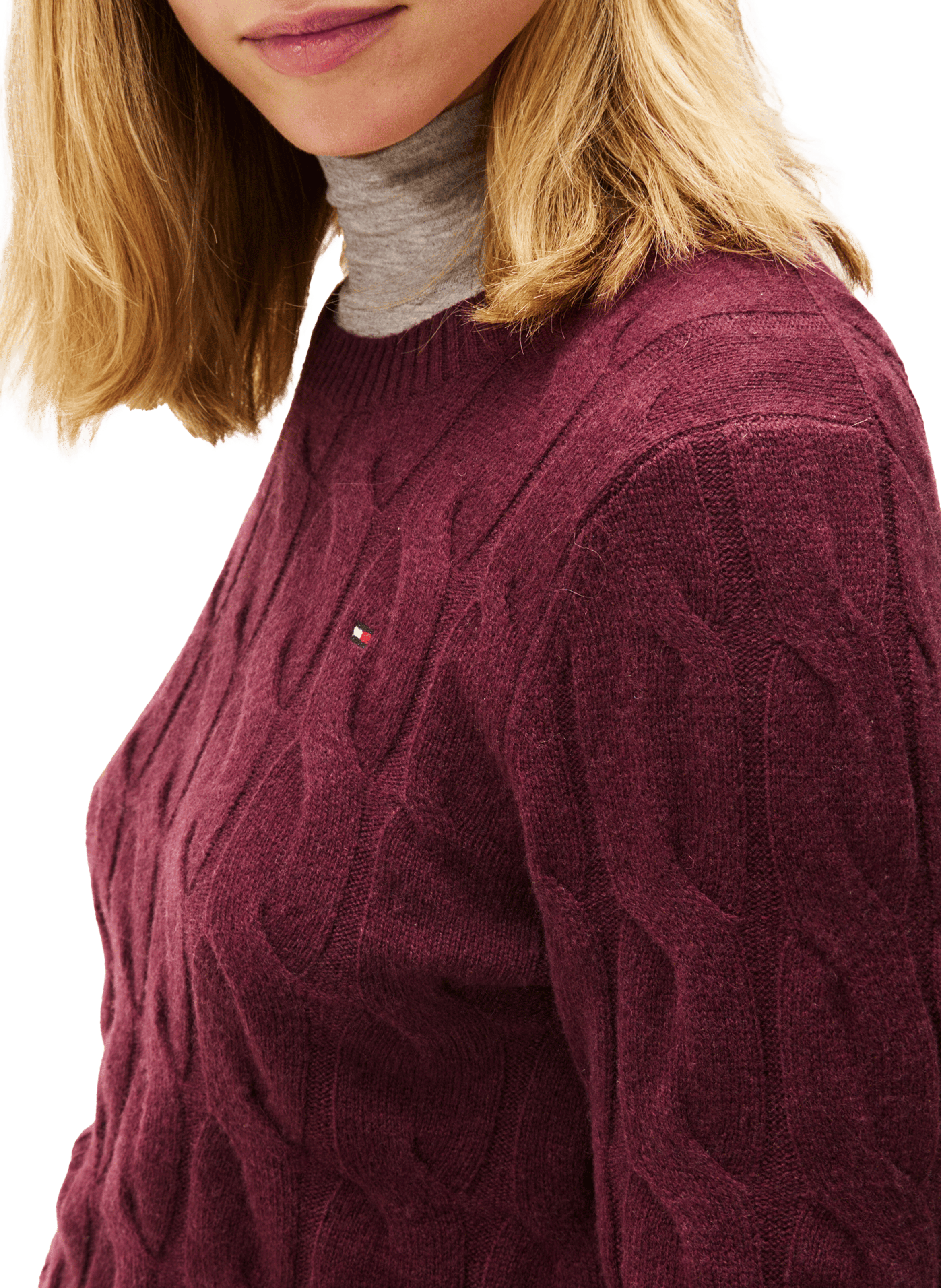 Pull torsadé en laine  TOMMY HILFIGER Rouge