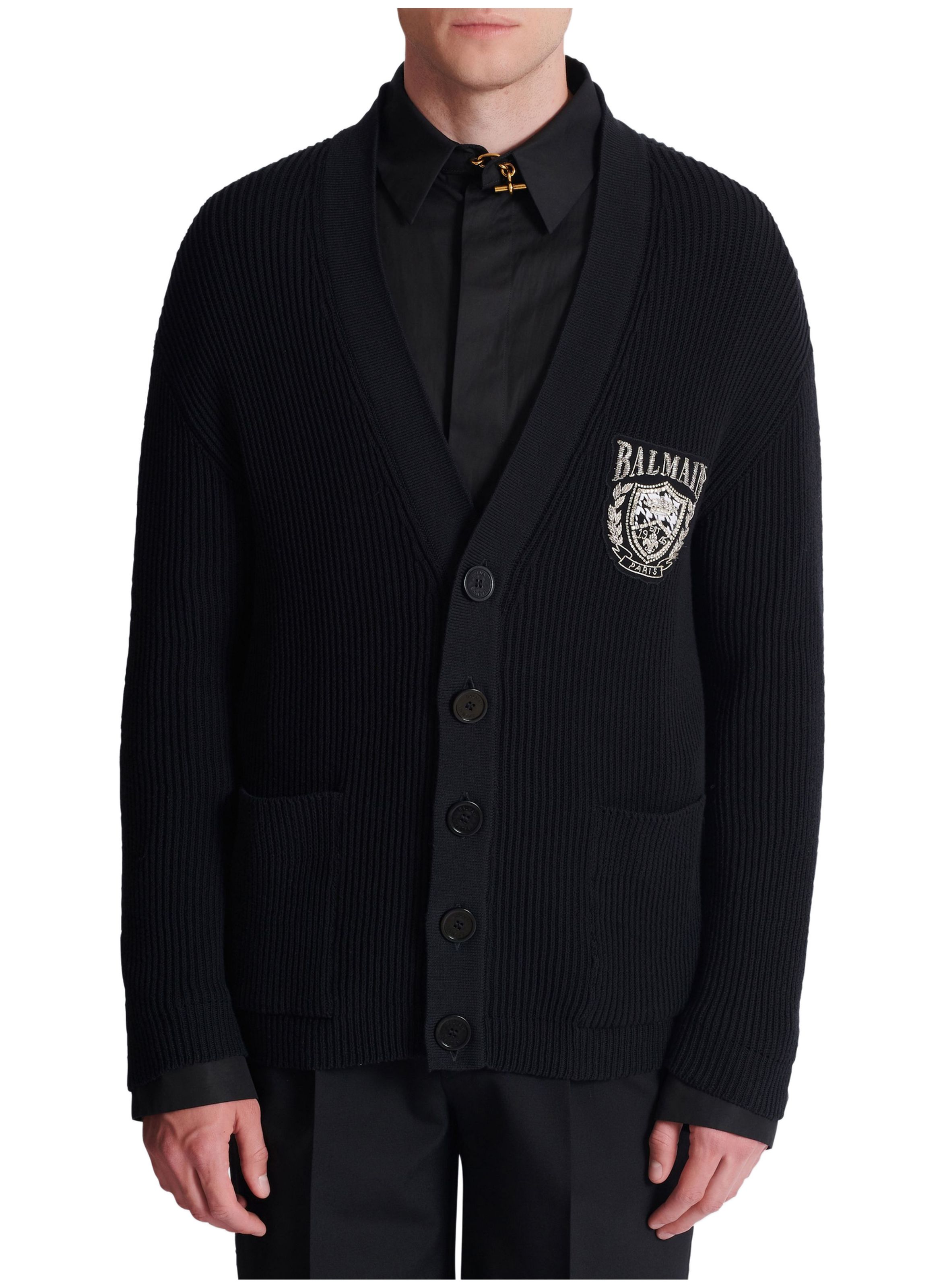 Cardigan en maille de coton tube BALMAIN Noir