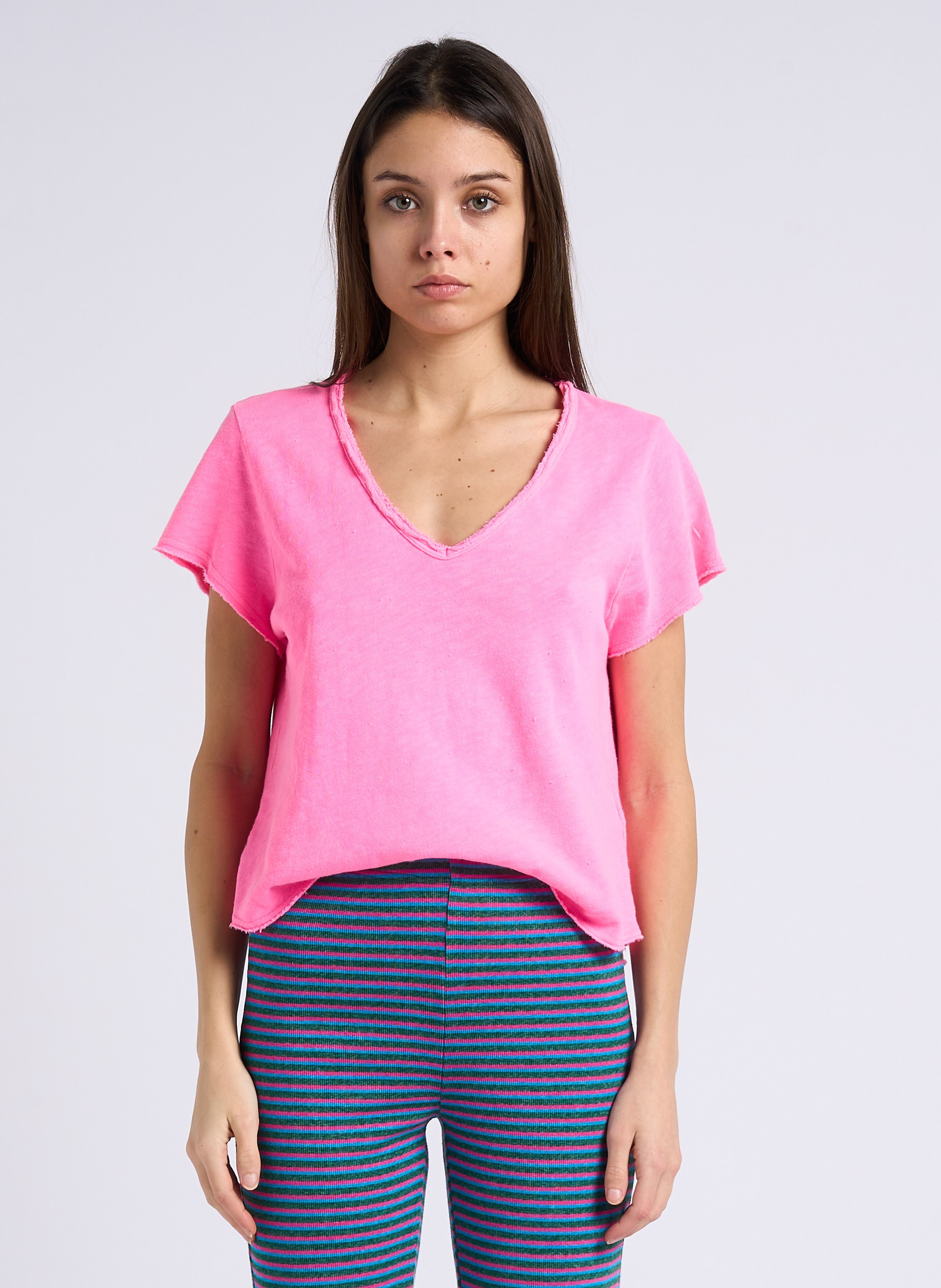 Tee-shirt droit col v en coton sonoma AMERICAN VINTAGE Rose