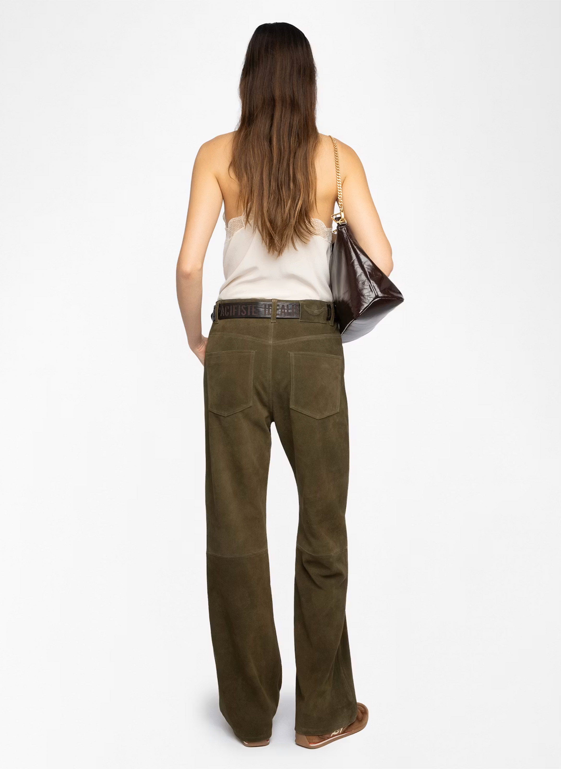 Pantalon droit en cuir taille haute evy ZADIG&VOLTAIRE Vert