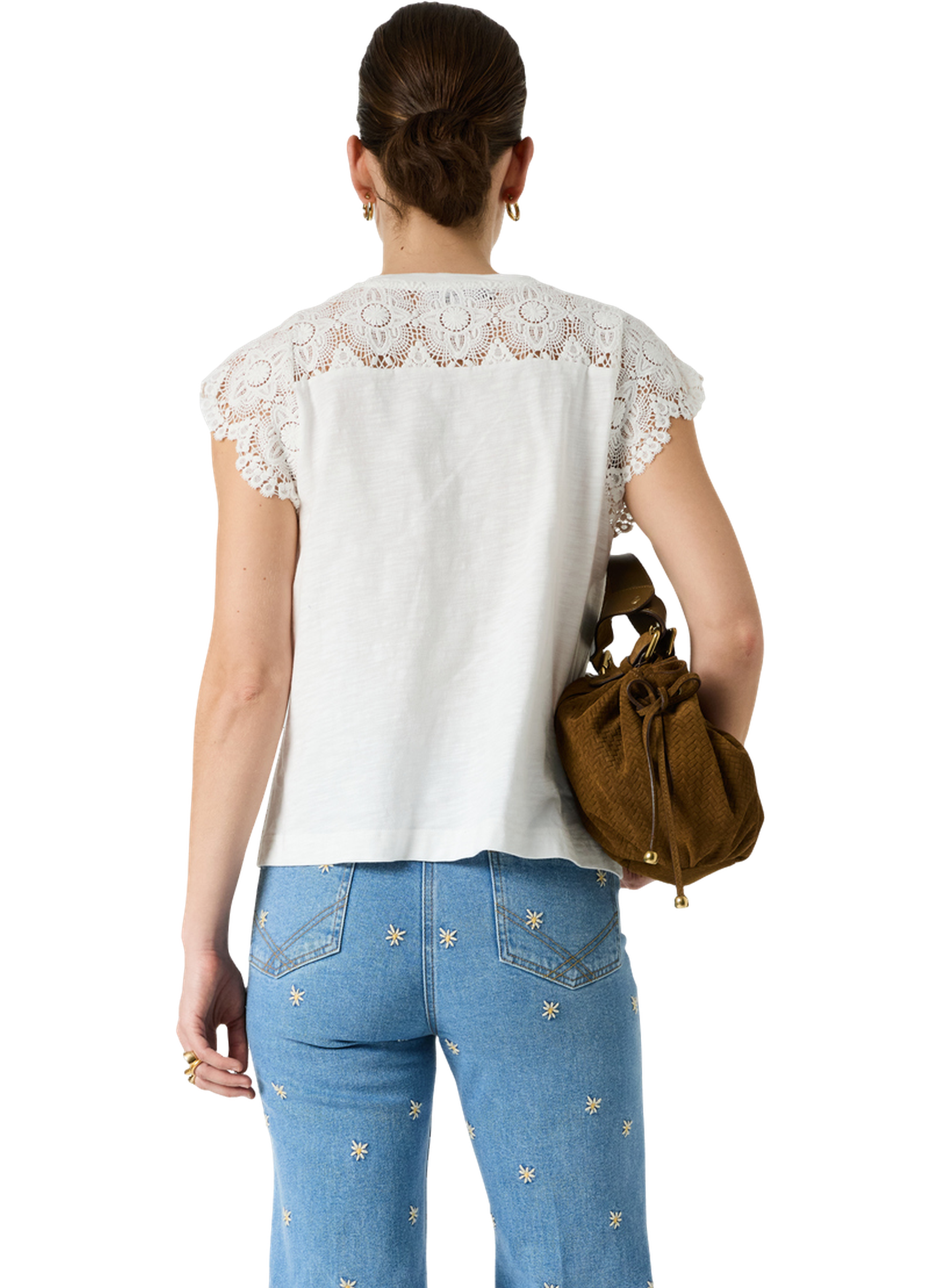 T-shirt en coton et dentelle - mishaelle GERARD DAREL Blanc