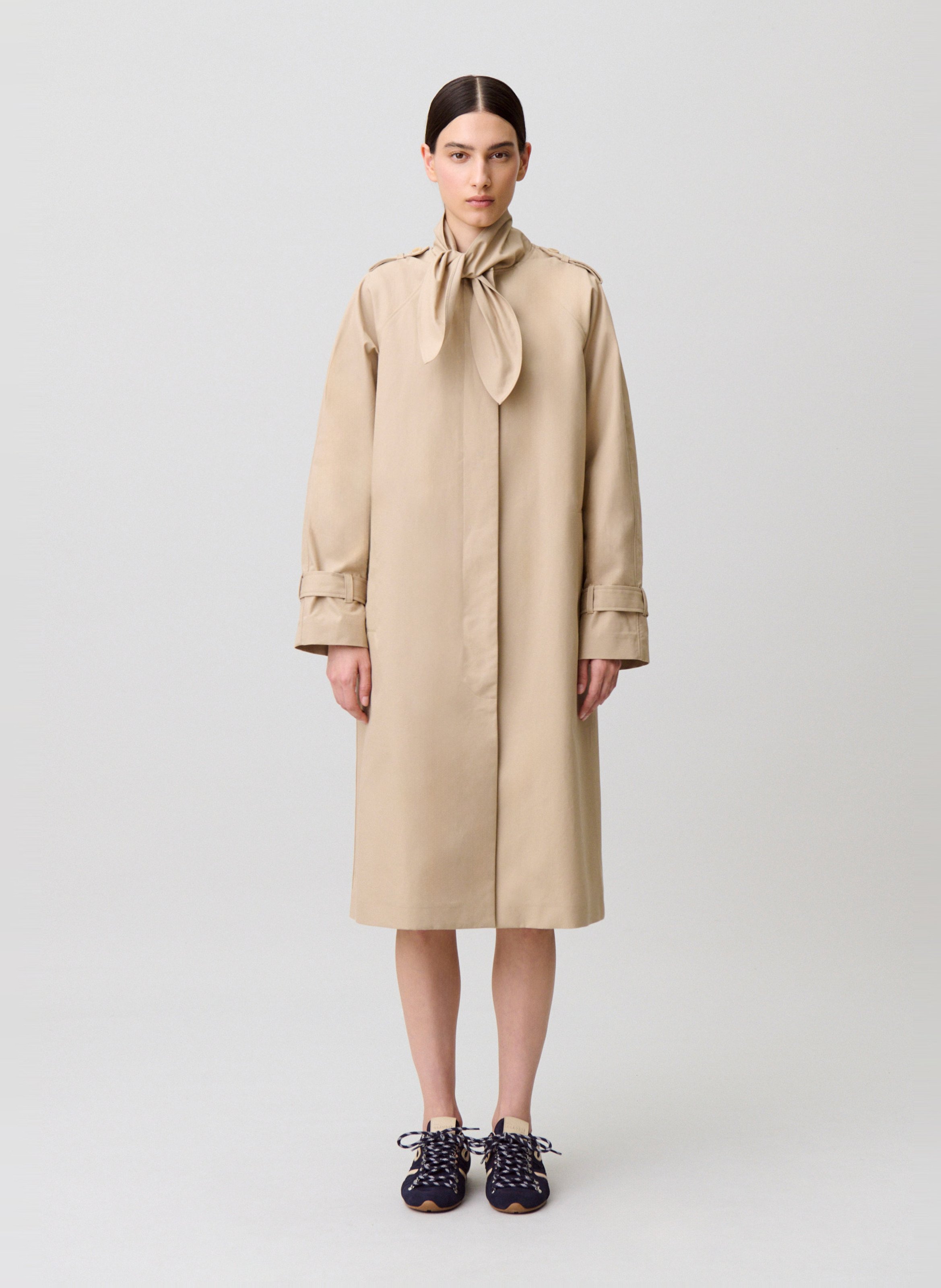 Trench droit col lavallière en coton CLAUDIE PIERLOT Beige