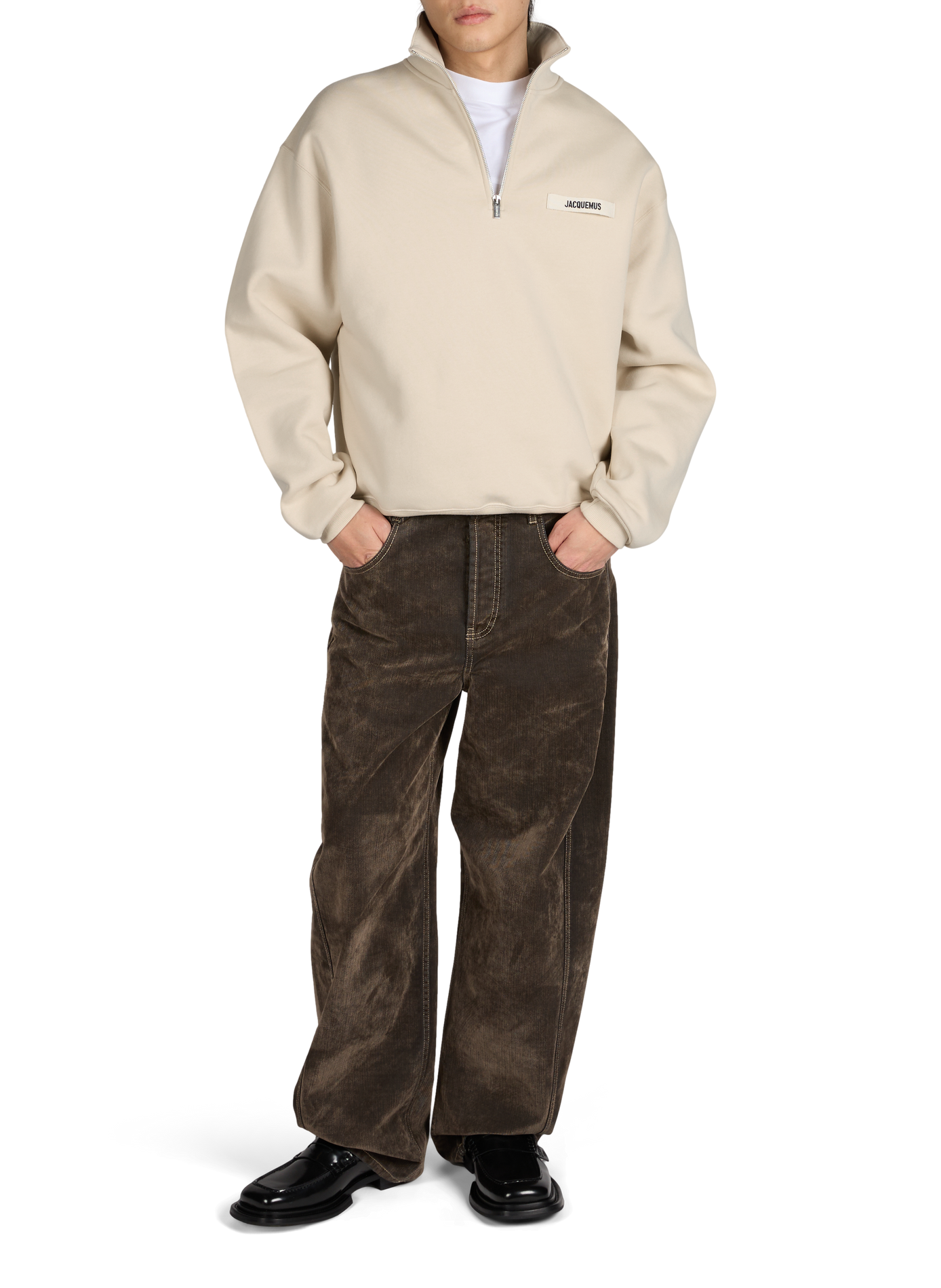 Sweat à col zippé camionneur Gros Grain en coton JACQUEMUS Beige