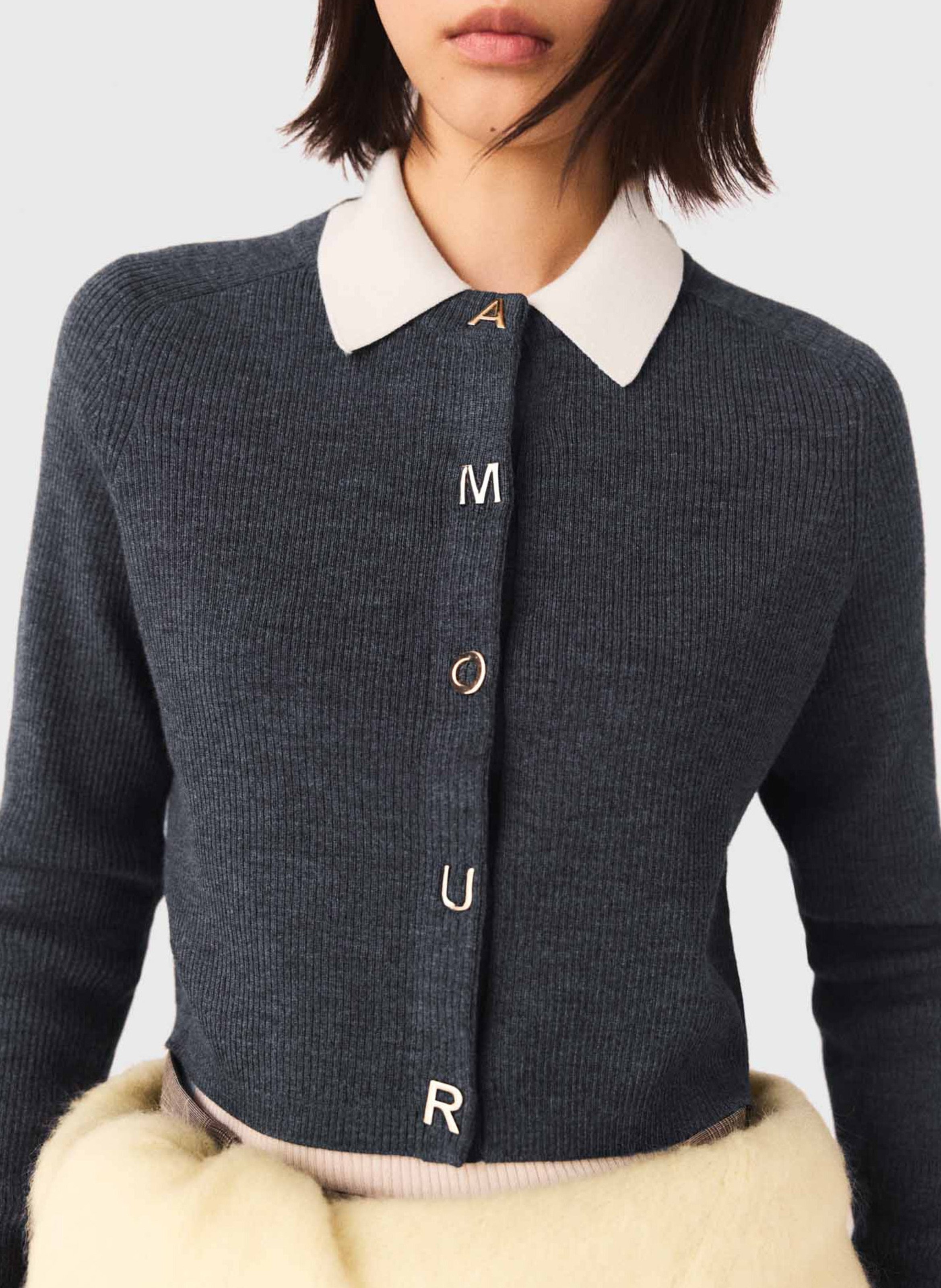 Gilet col rond en laine MAJE Gris