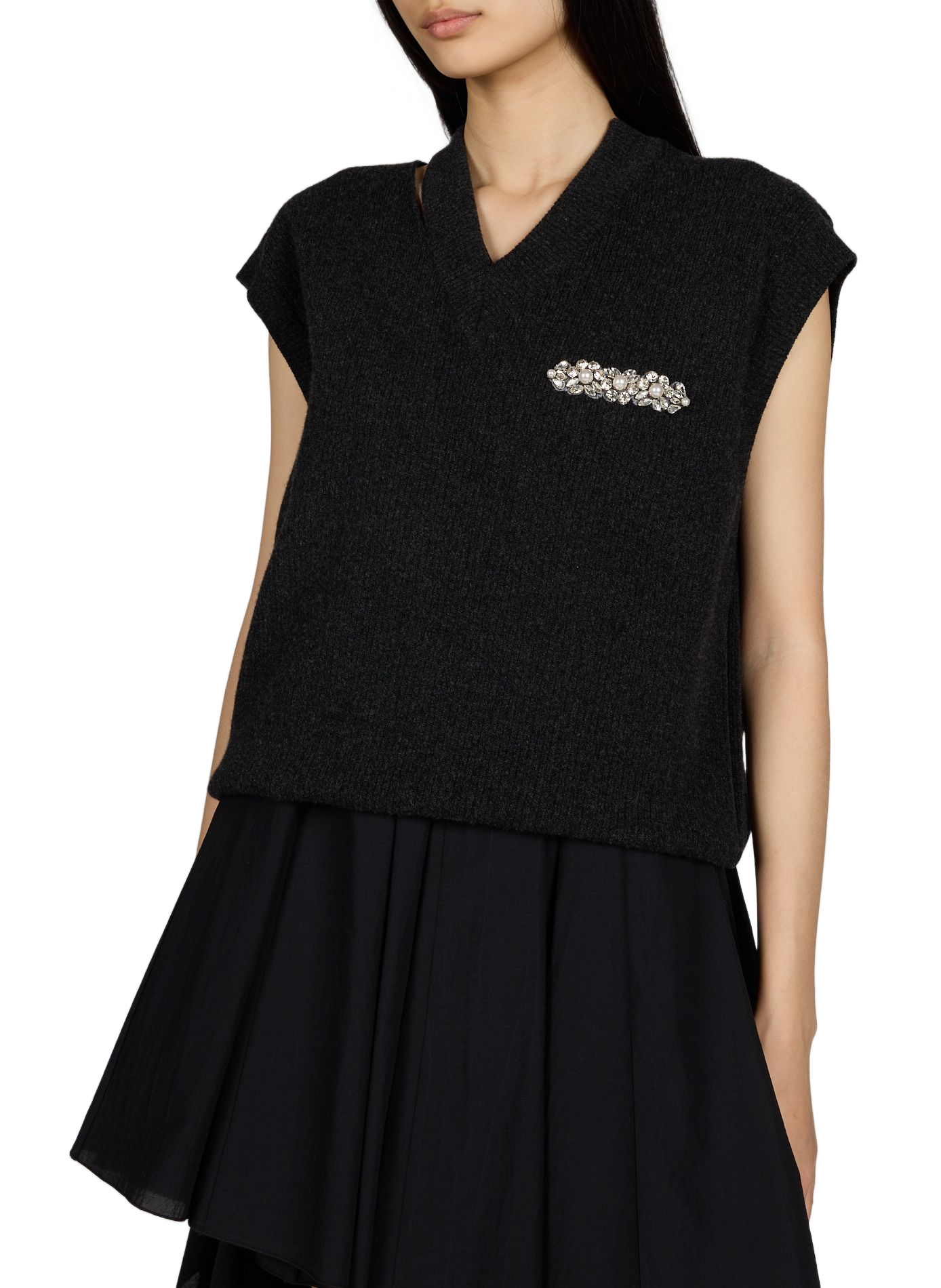 Sleeveless V-neck wool blend sweater SIMONE ROCHA Grey