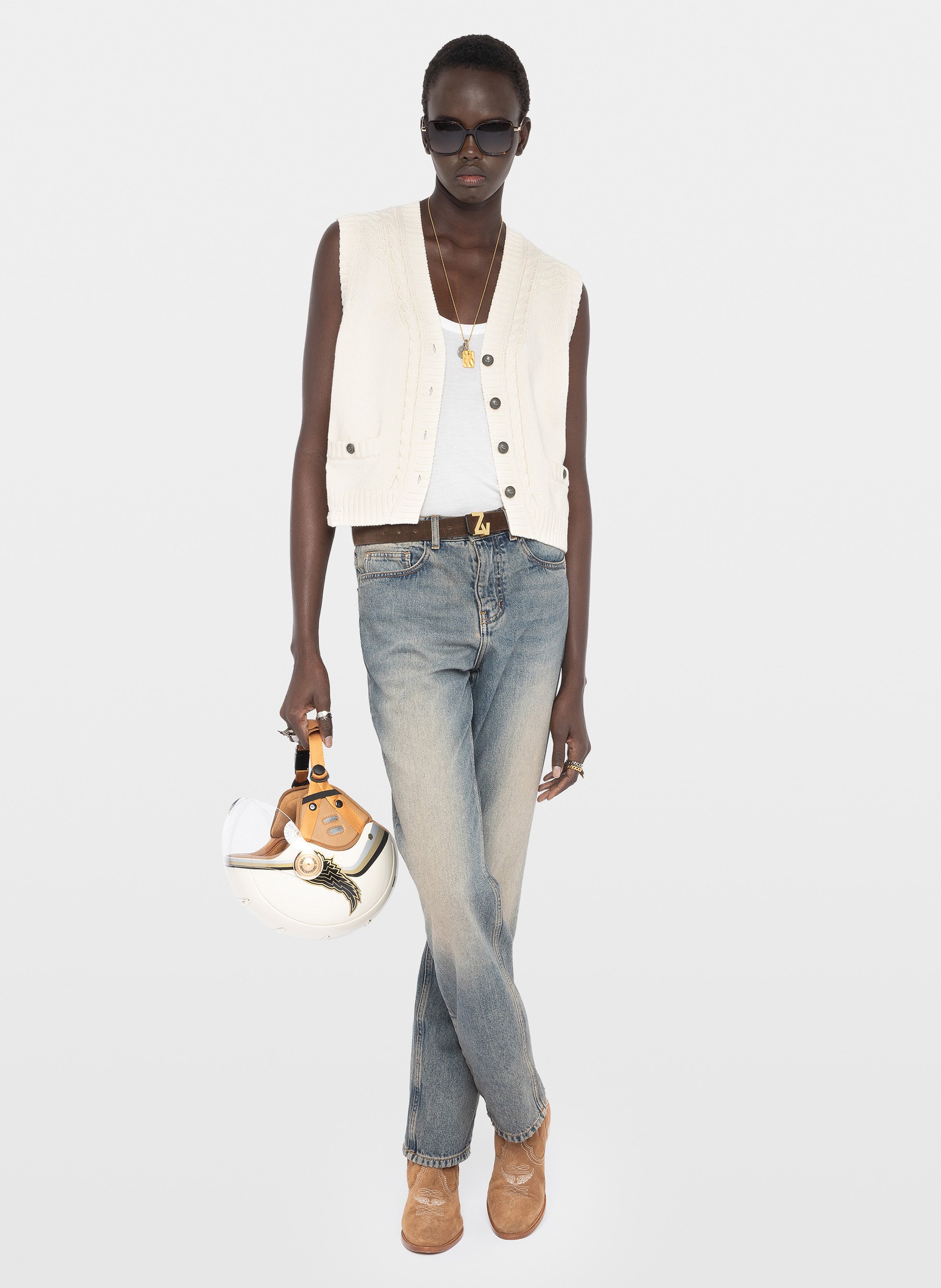 Cardigan droit en coton et laine mélangé mally ZADIG&VOLTAIRE Beige