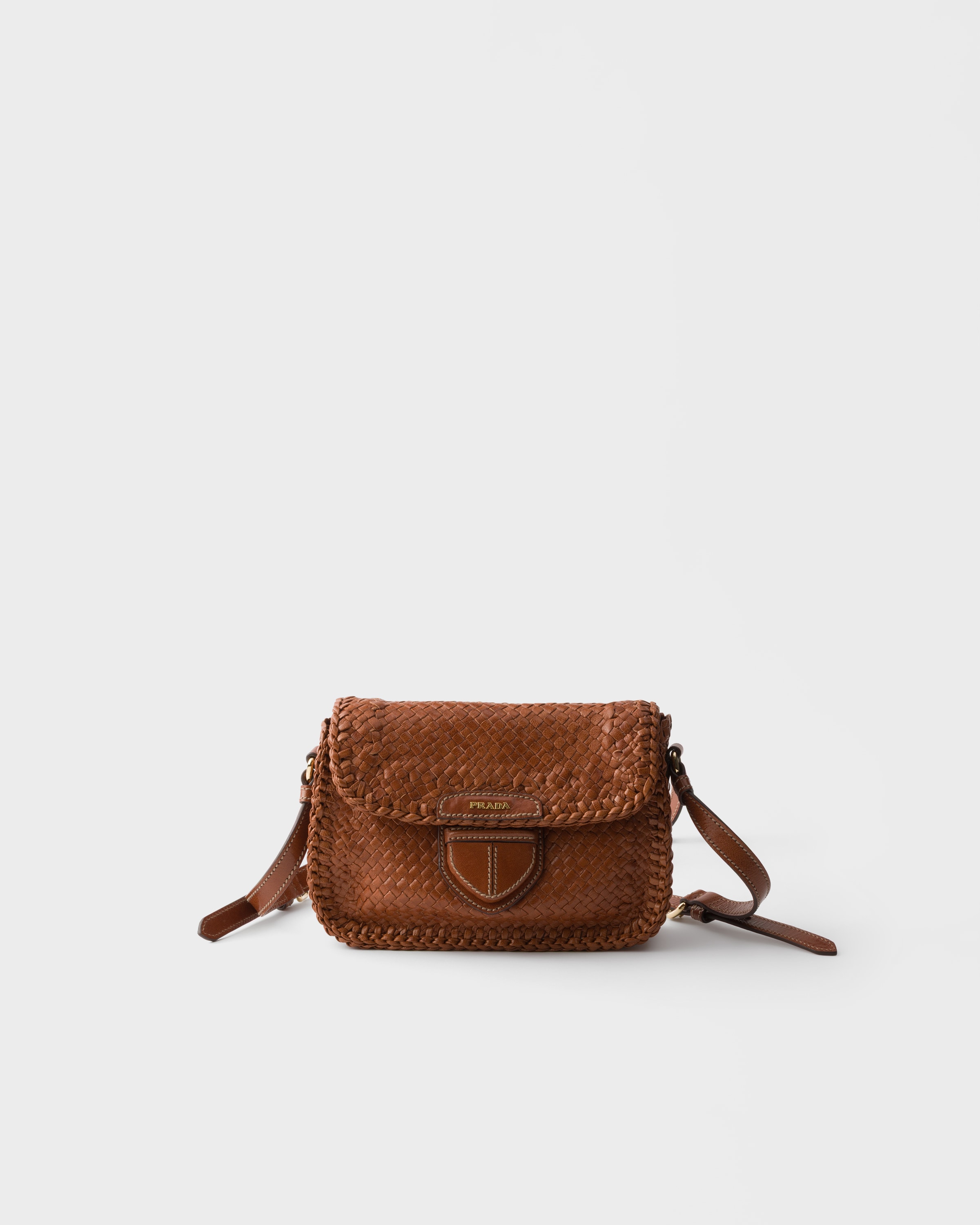 Mini sac à bandoulière en cuir tressé PRADA Marron