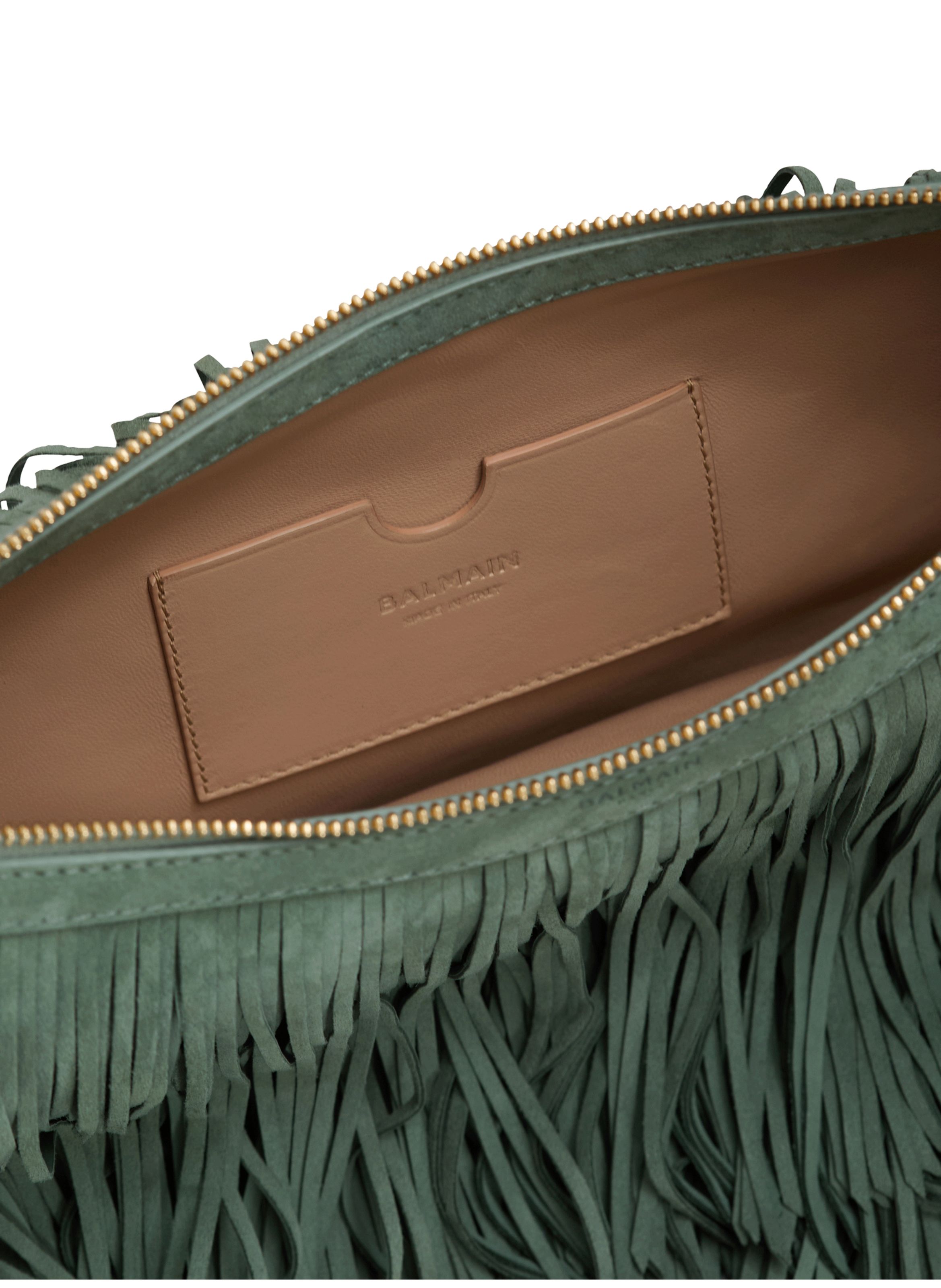 Sac ébène hobo en cuir suédé à franges BALMAIN Vert