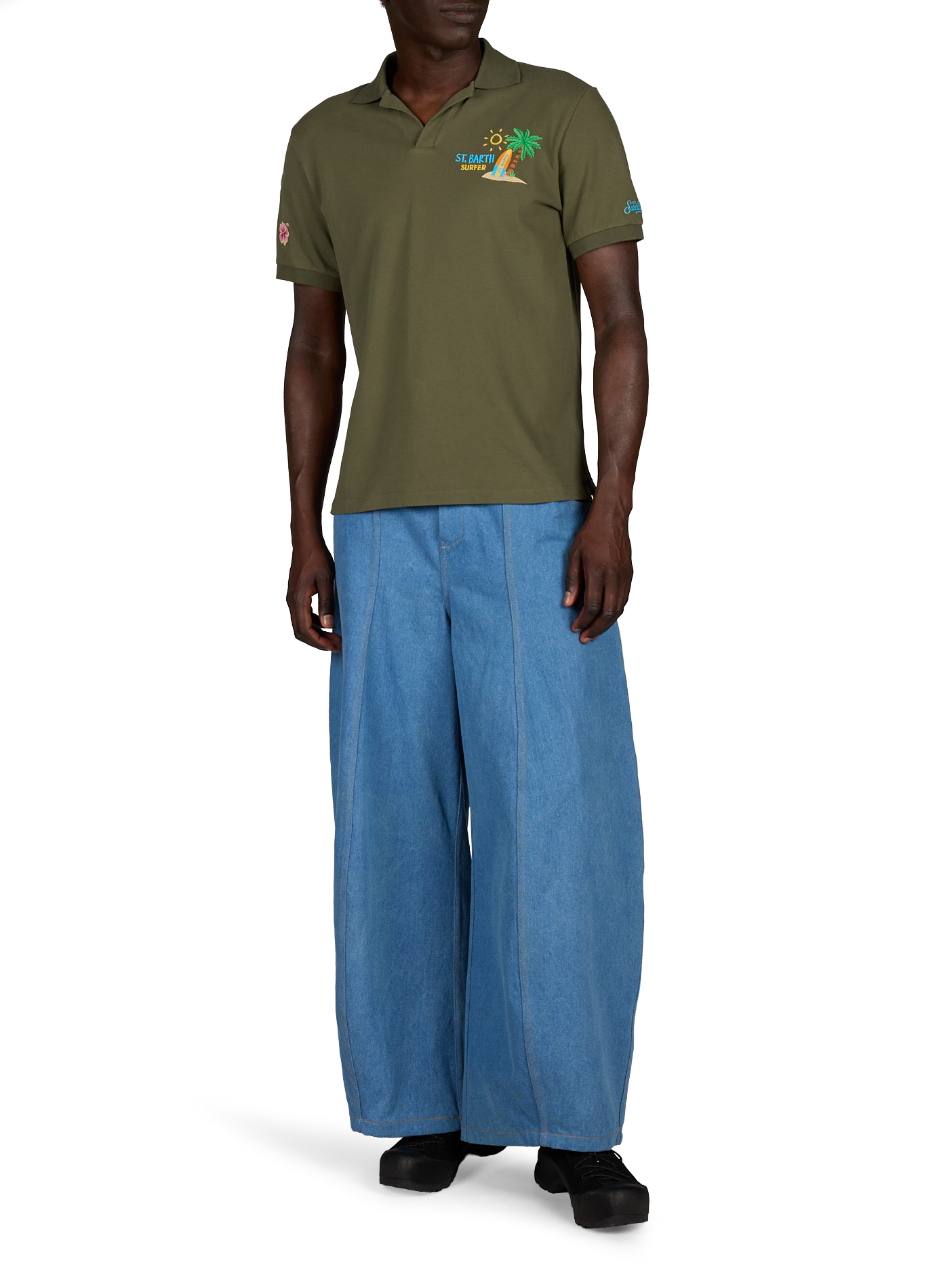 Polo mit mehreren Stickereien aus Baumwollmischung MC2 SAINT BARTH Khaki