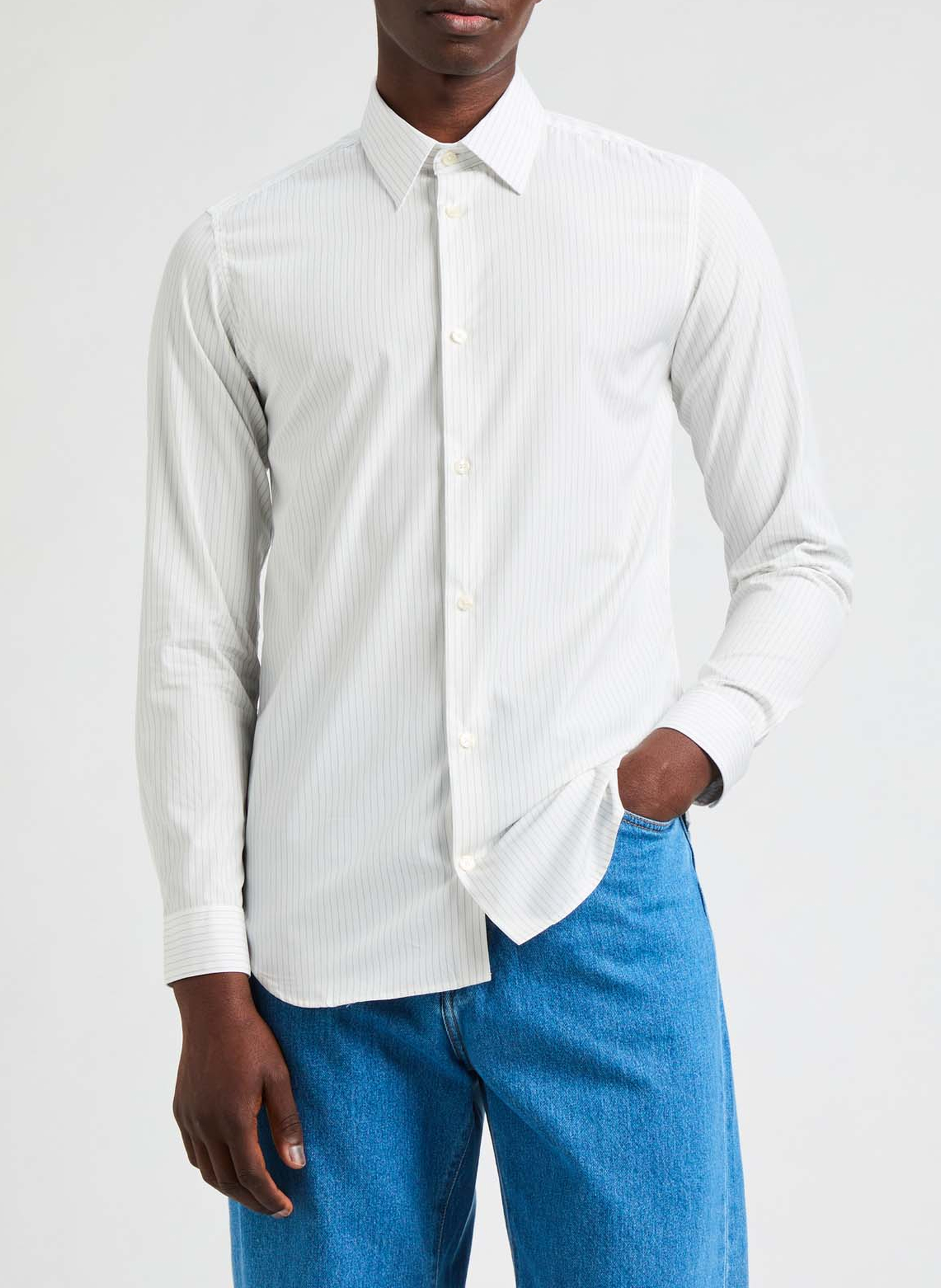 Chemise slim rayée en popeline Fayure AU PRINTEMPS PARIS Blanc
