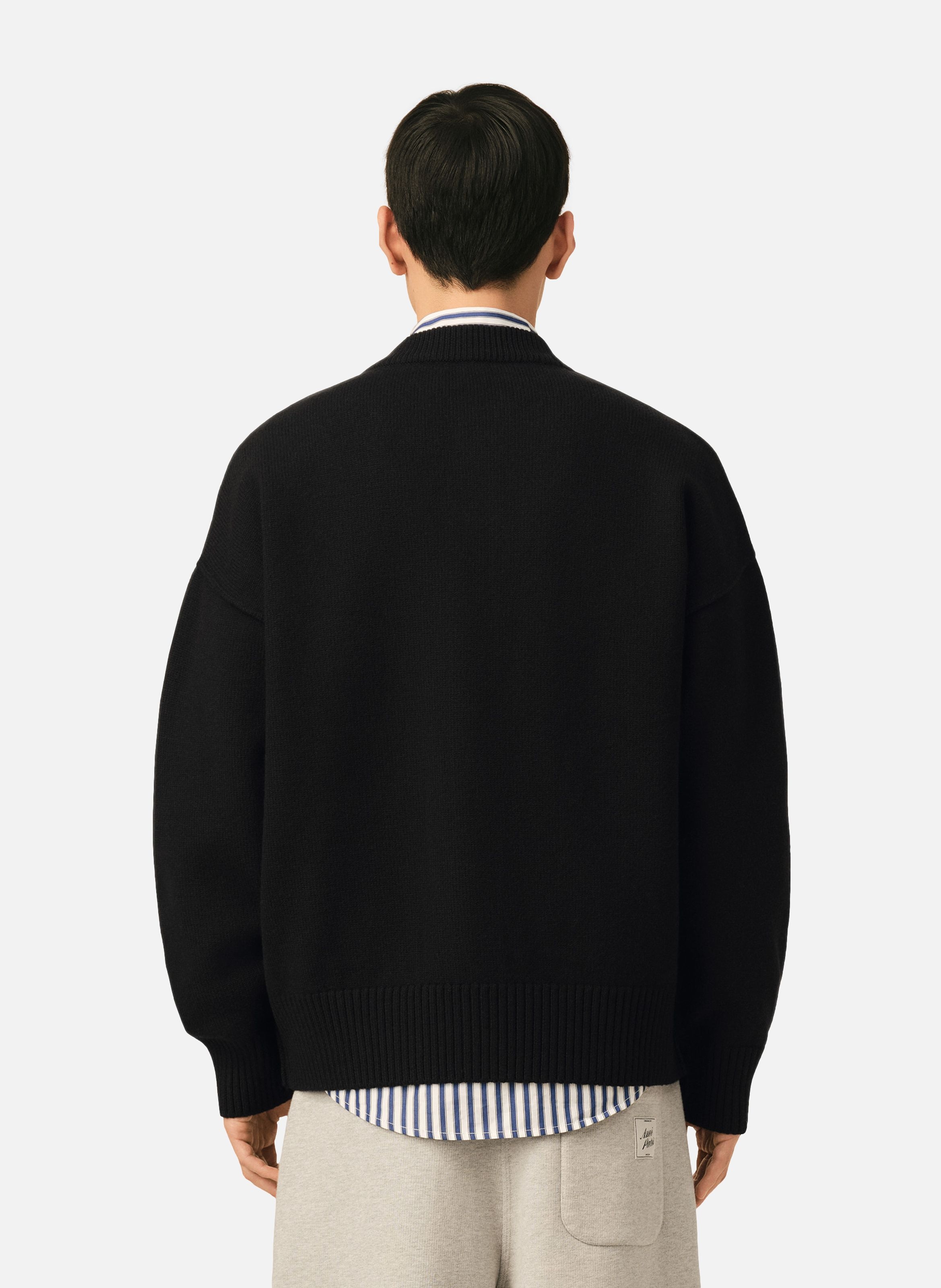 Cardigan col rond unisexe en laine ami de coeur AMI PARIS Noir