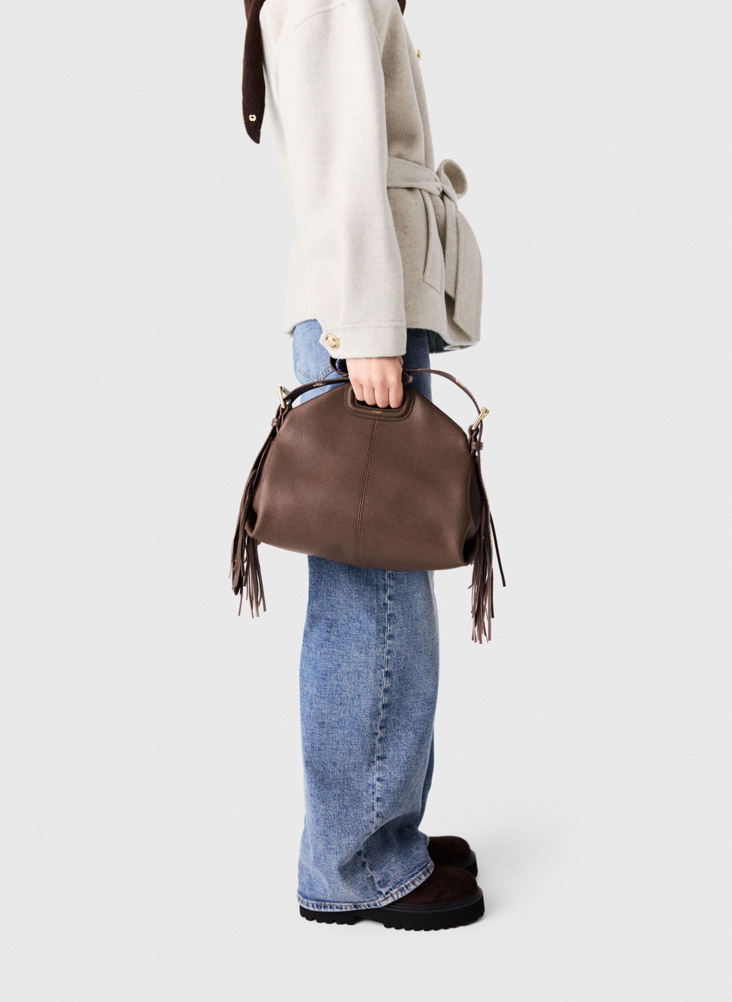 Sac bandoulière en cuir miss m MAJE Marron