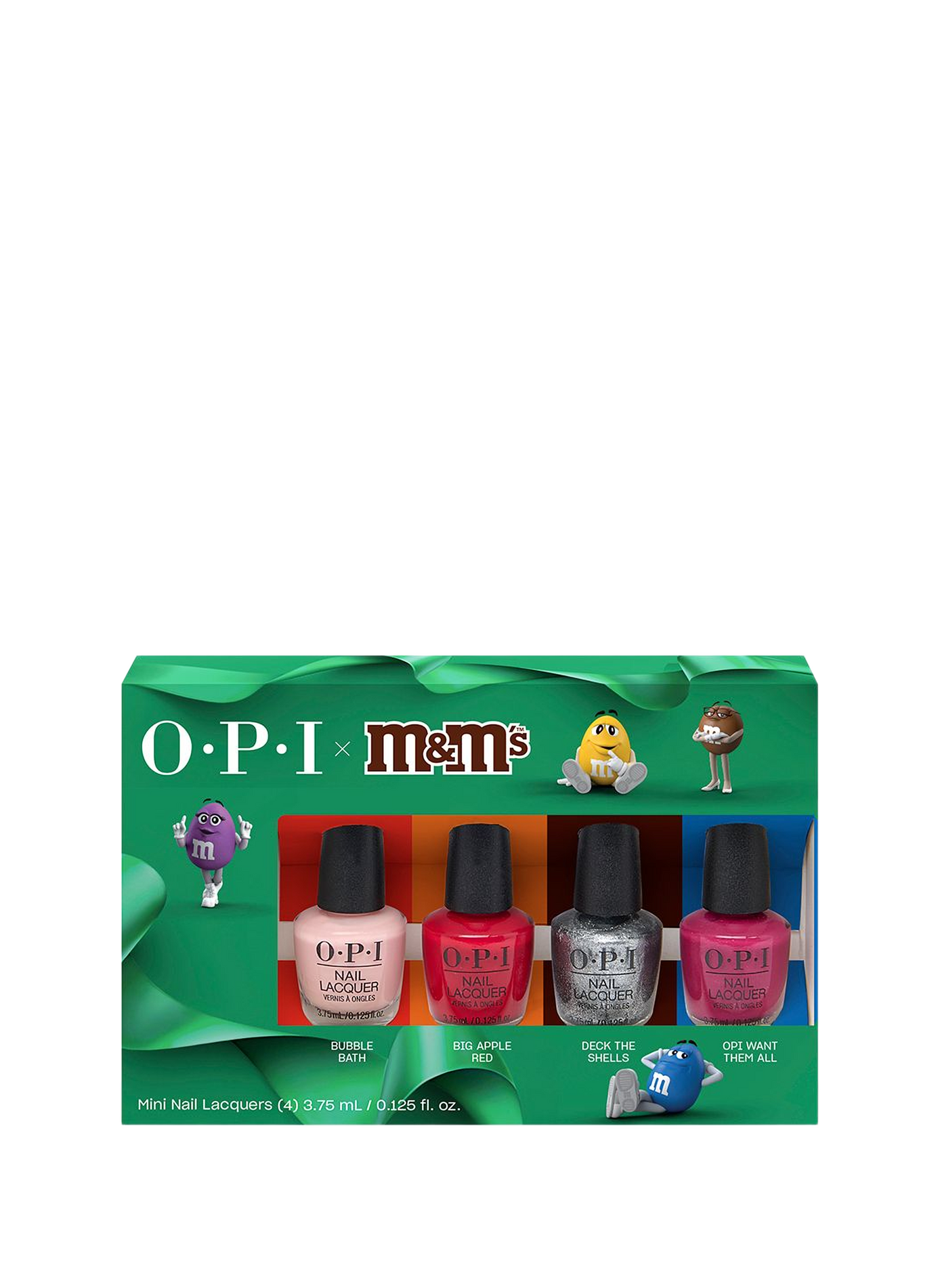 Set of 4 mini nail polishes - Bubble Bath™, Big Apple Red™, Deck The Shell, and OPI Want Them All OPI No color