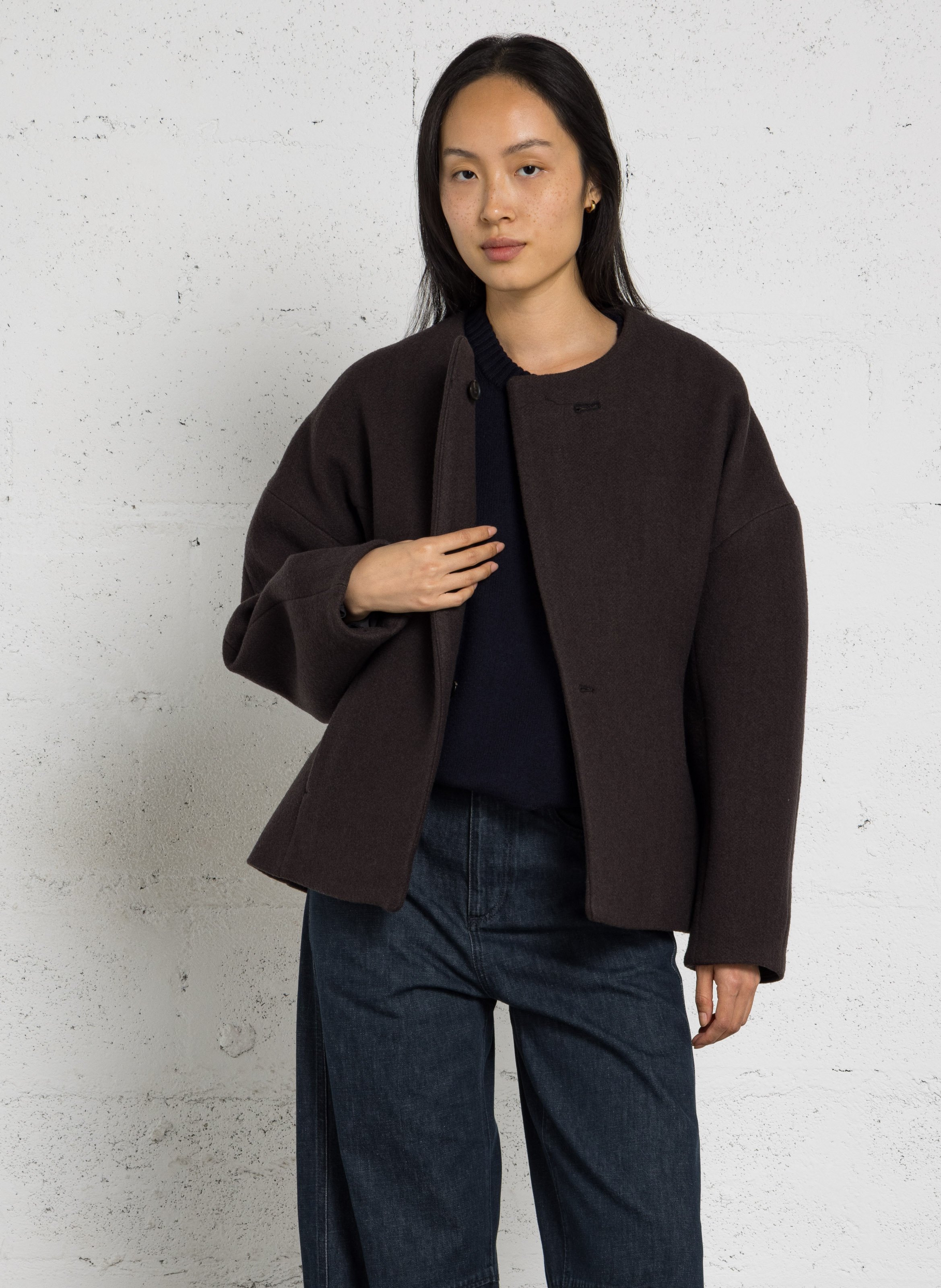 Veste cintrée col rond en laine et coton france SOEUR Vert