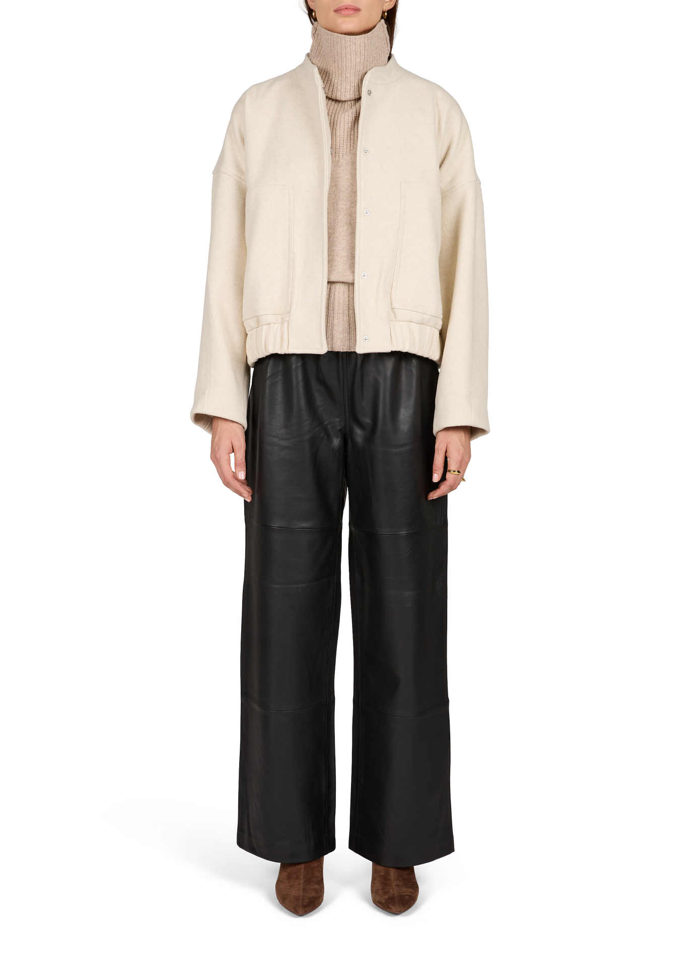 Wijde hoge taille leren broek ROUGE EDIT Zwart