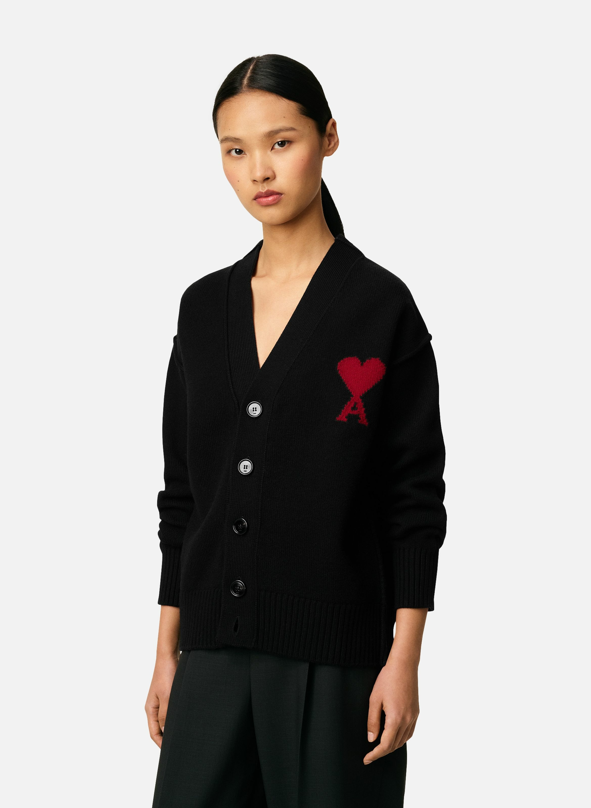 Cardigan ami de coeur en laine unisexe AMI PARIS Noir