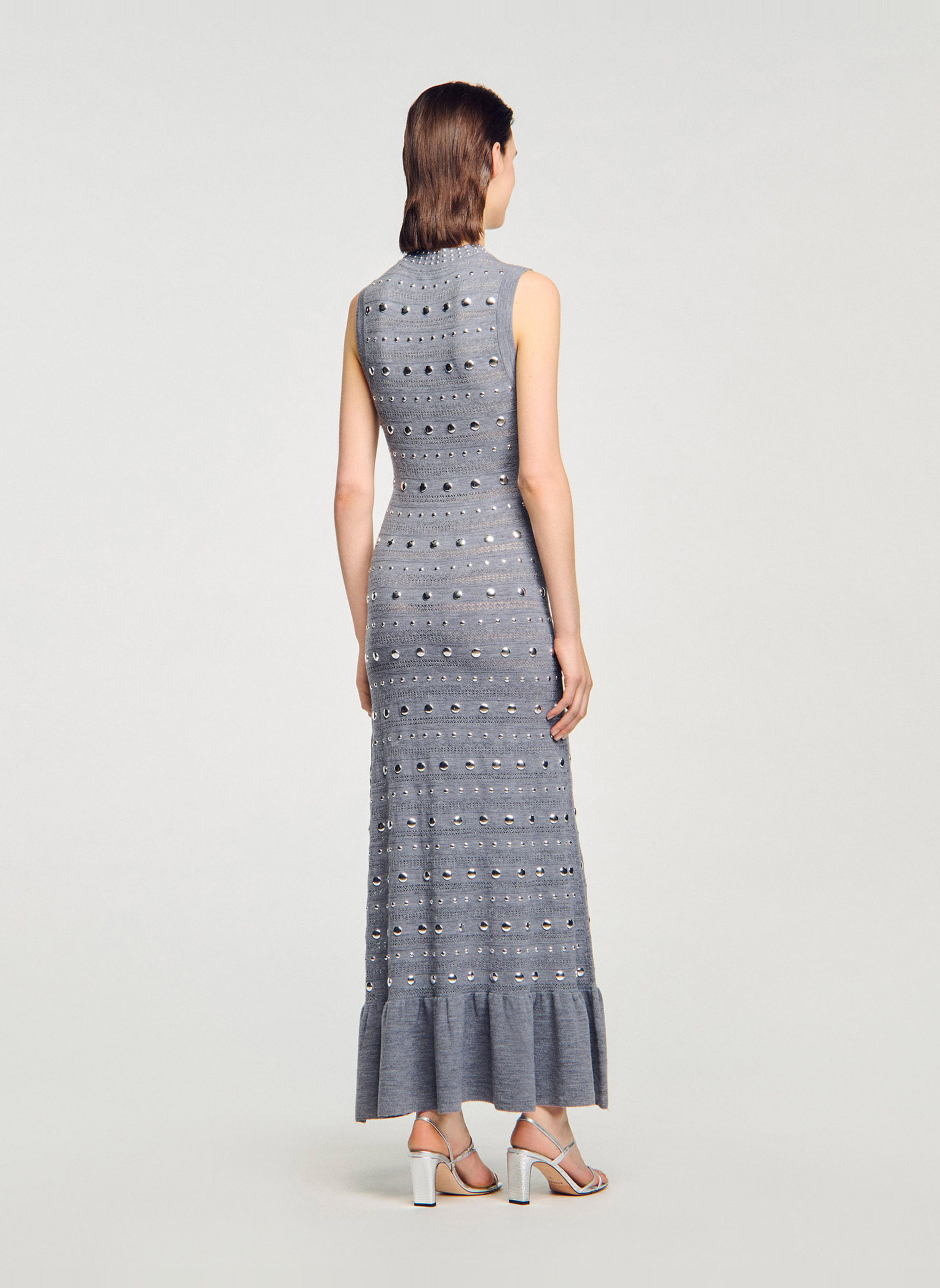 Robe longue moulante col rond en laine mélangée SANDRO Gris