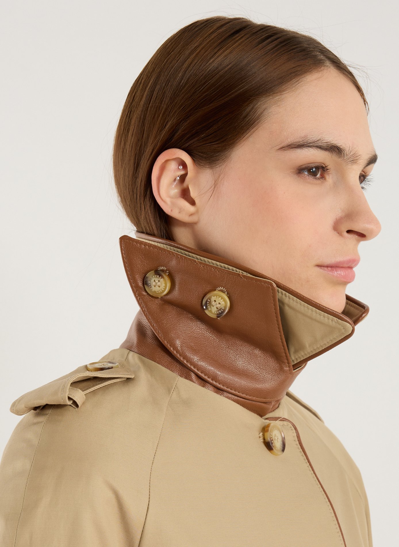 Trench court en coton mélangé LAUREN Beige