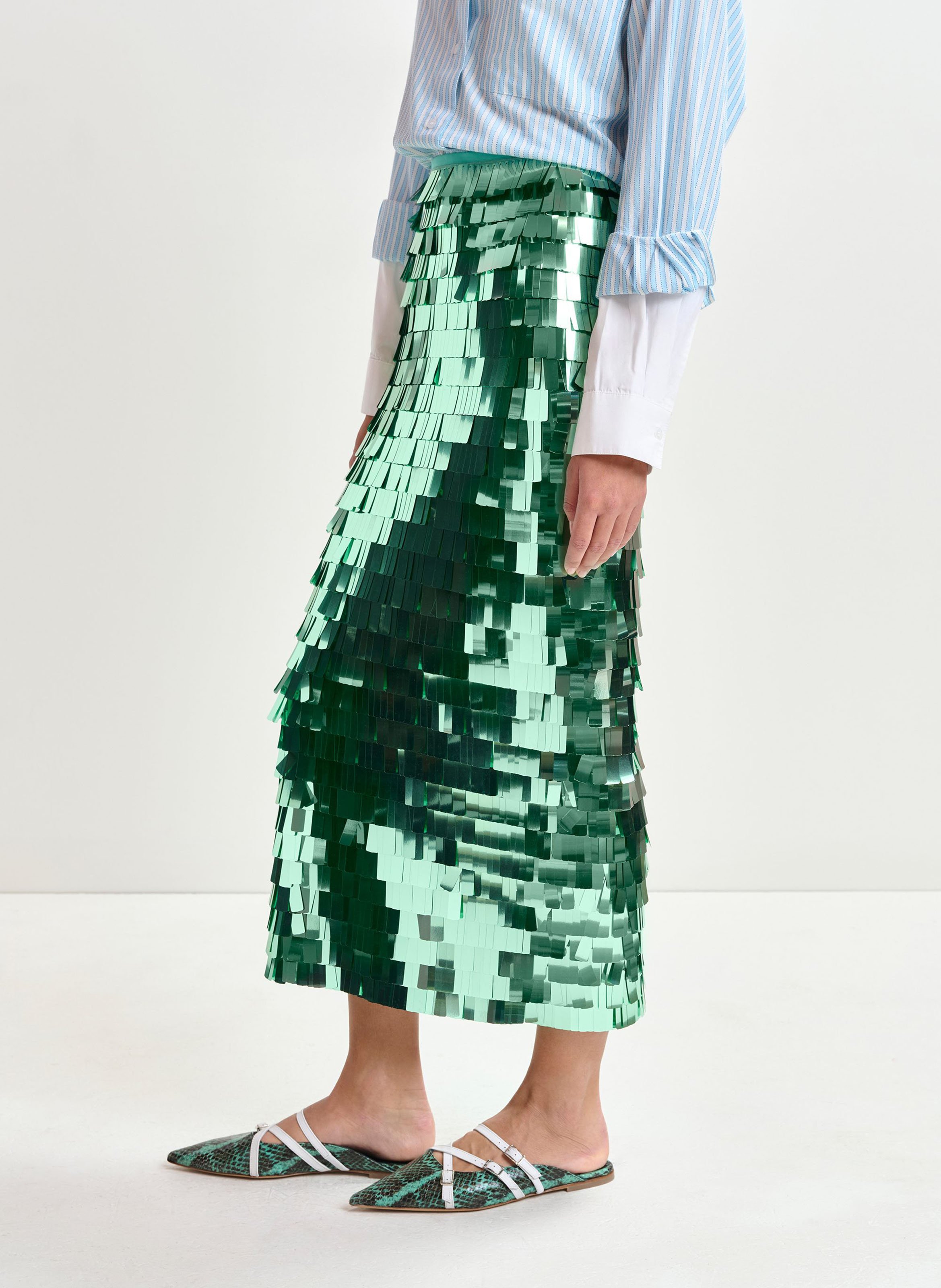 Jupe midi droite à paillettes ihoed ESSENTIEL ANTWERP Vert