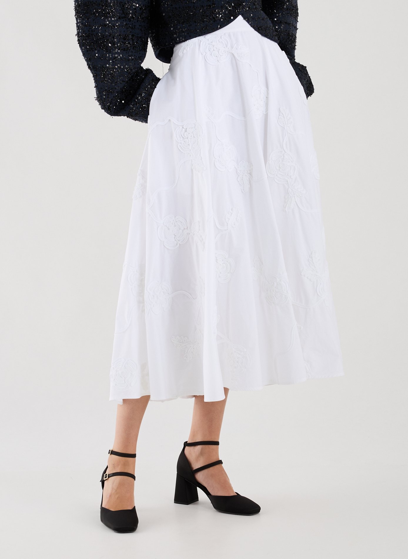 ROTATE Jupe fleurie évasée en coton Blanc