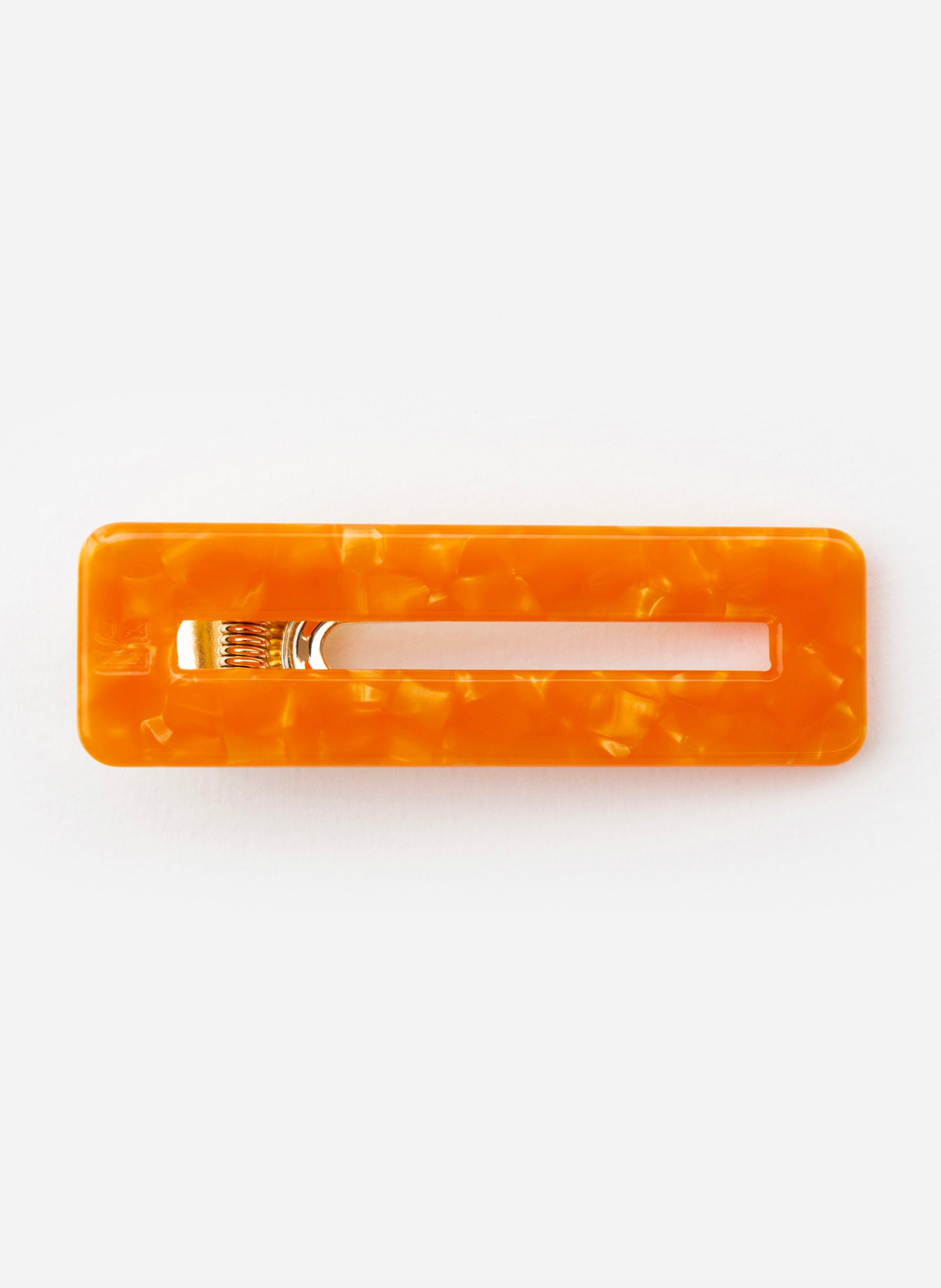 Barrette à cheveux rectangle en acétate de cellulose et acier inoxydable KURAGE GINZA Orange