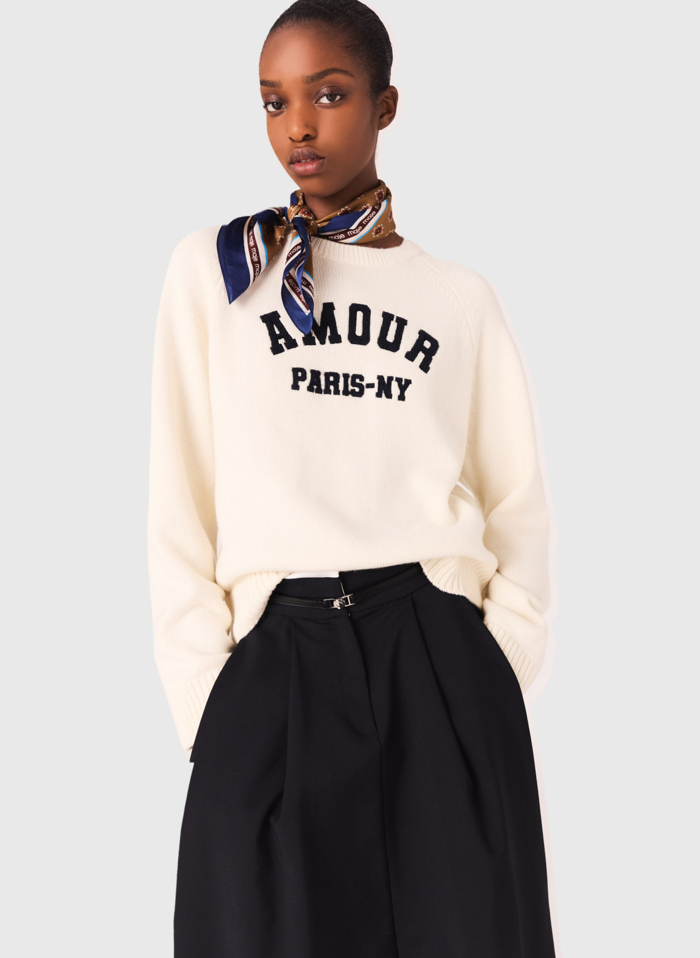MAJE Sweat col rond en laine mélangée Blanc