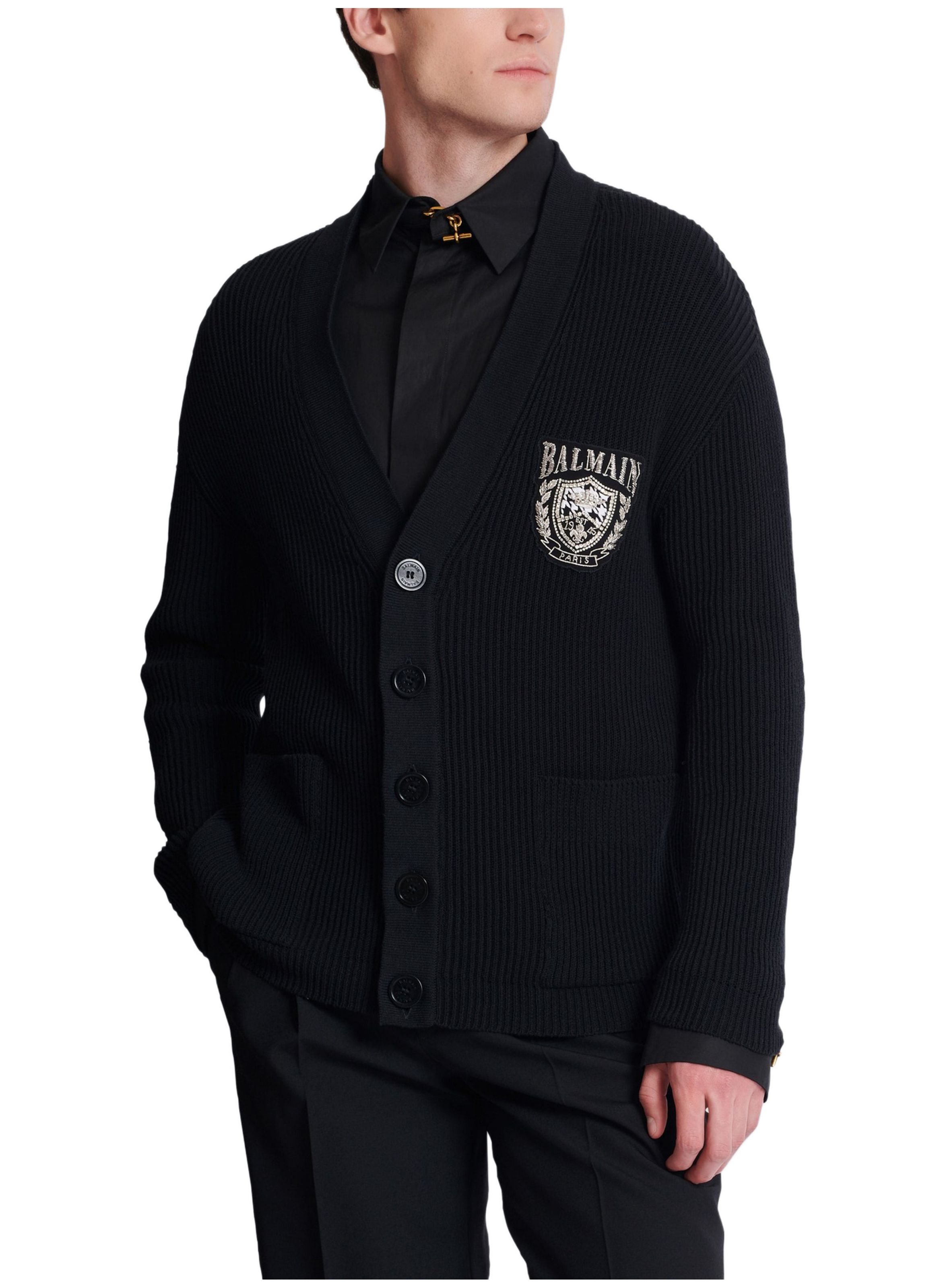 Cardigan en maille de coton tube BALMAIN Noir