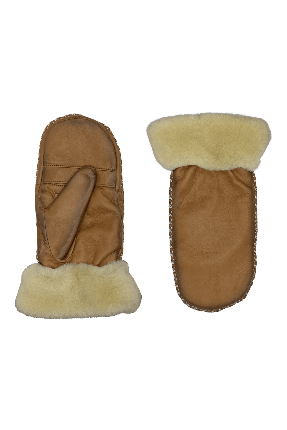 Moufles marie-louise femme en cuir fourrées lapin AGNELLE Marron