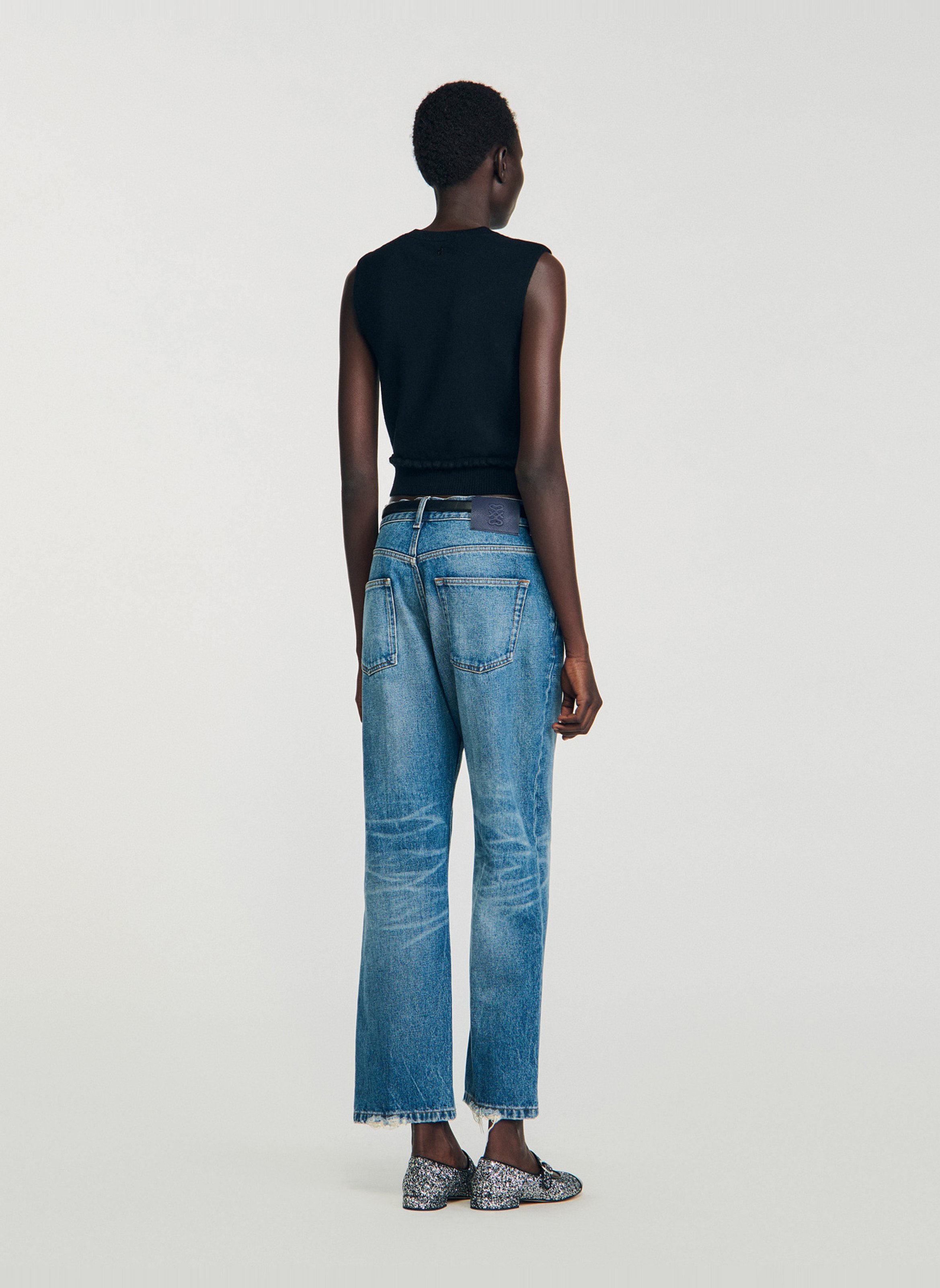 Pull court sans manches en laine et cachemire SANDRO Noir