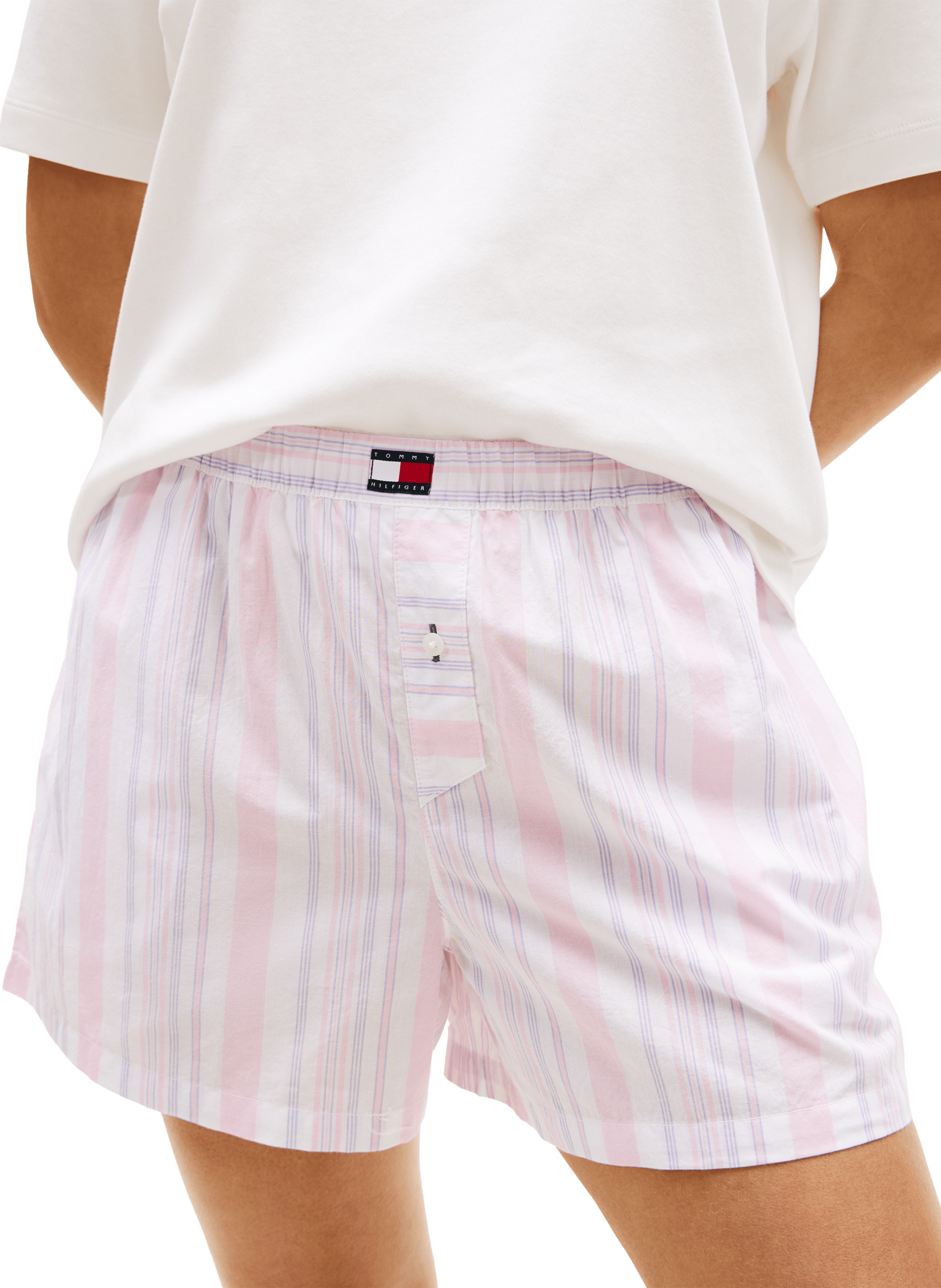 Short de pyjama rayé en coton TOMMY HILFIGER Rose