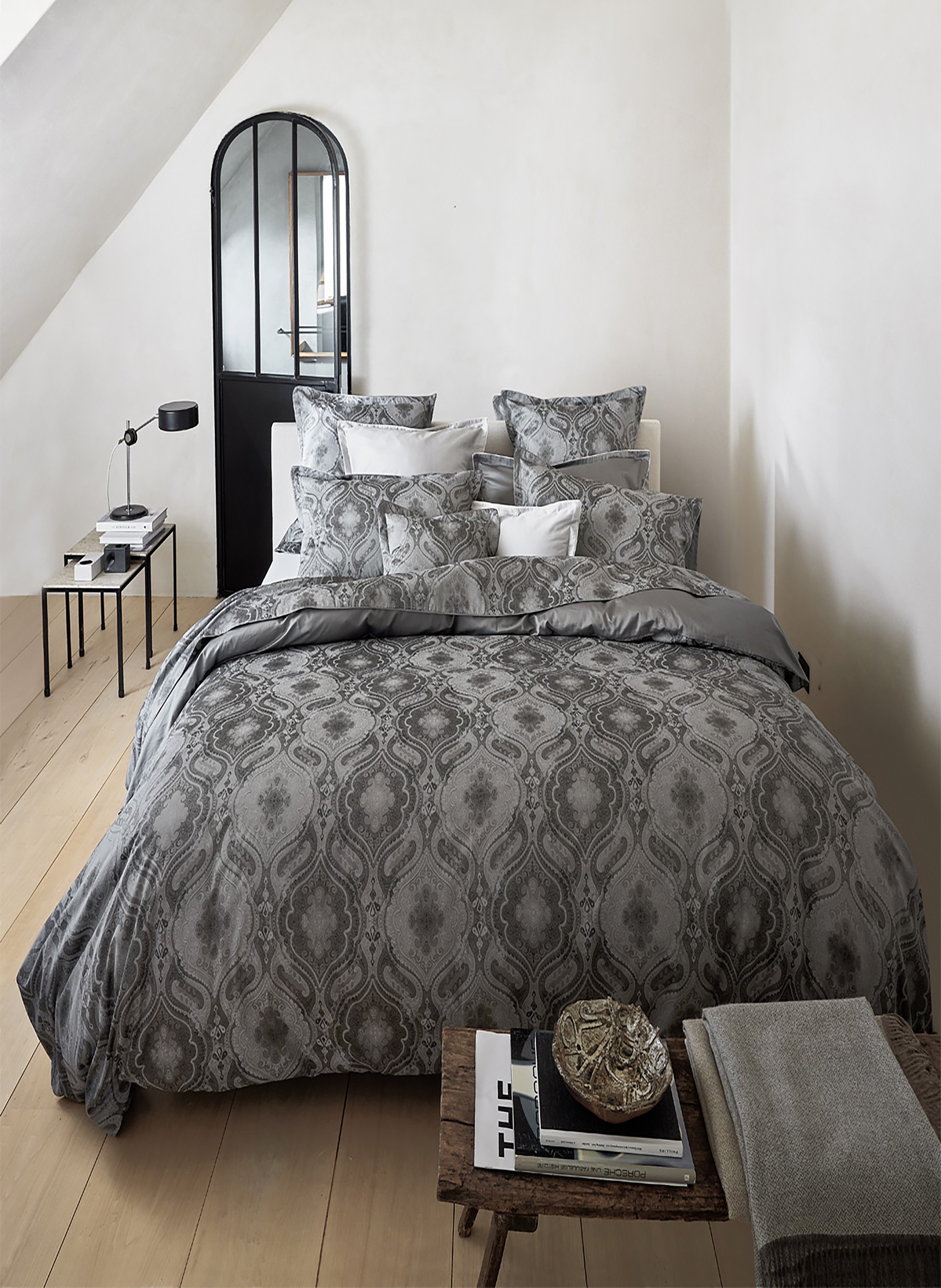 Housse de couette imprimée en satin de coton bio, shalimar ALEXANDRE TURPAULT Gris