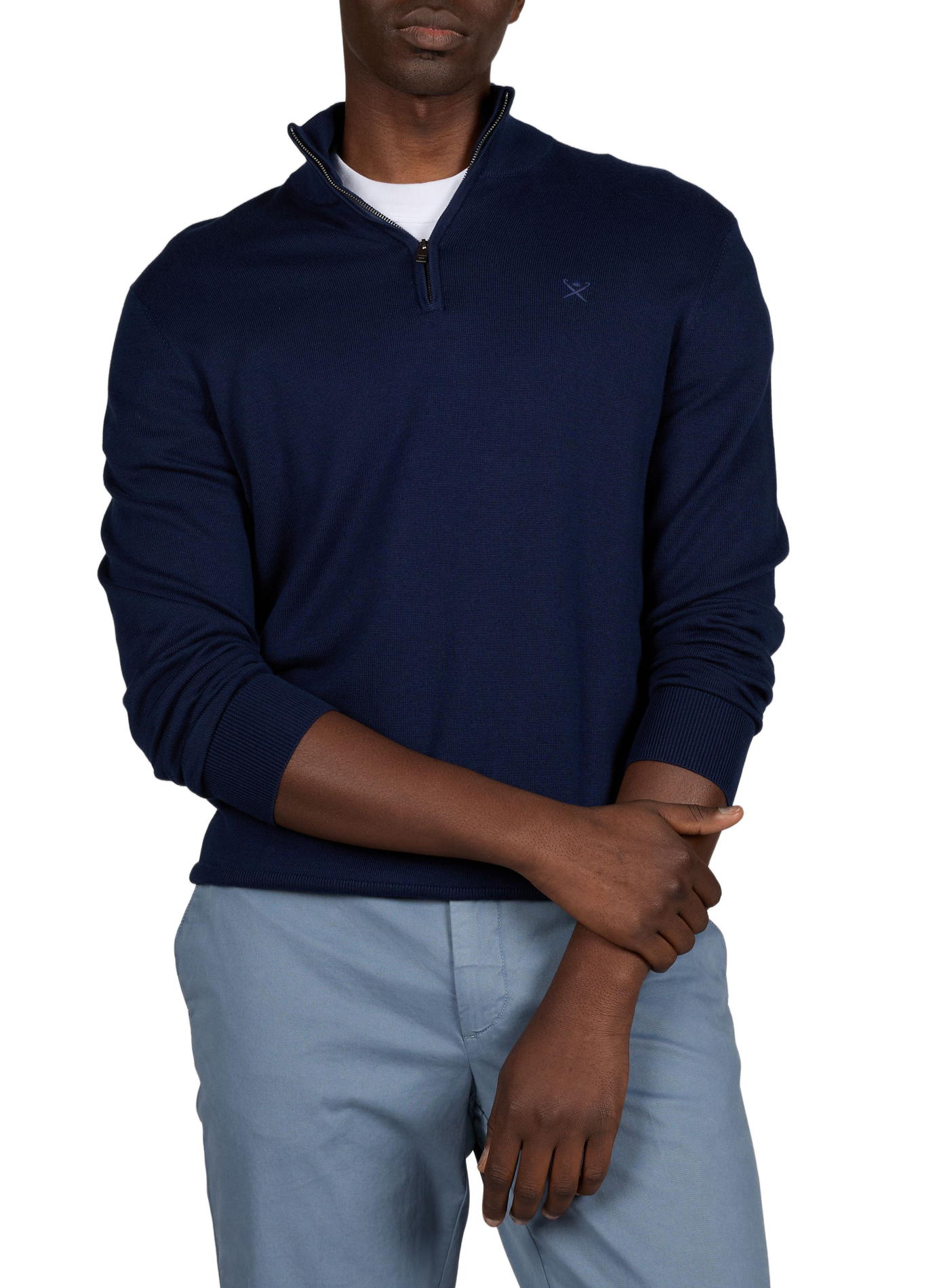 Pull col zippé en coton HACKETT Bleu