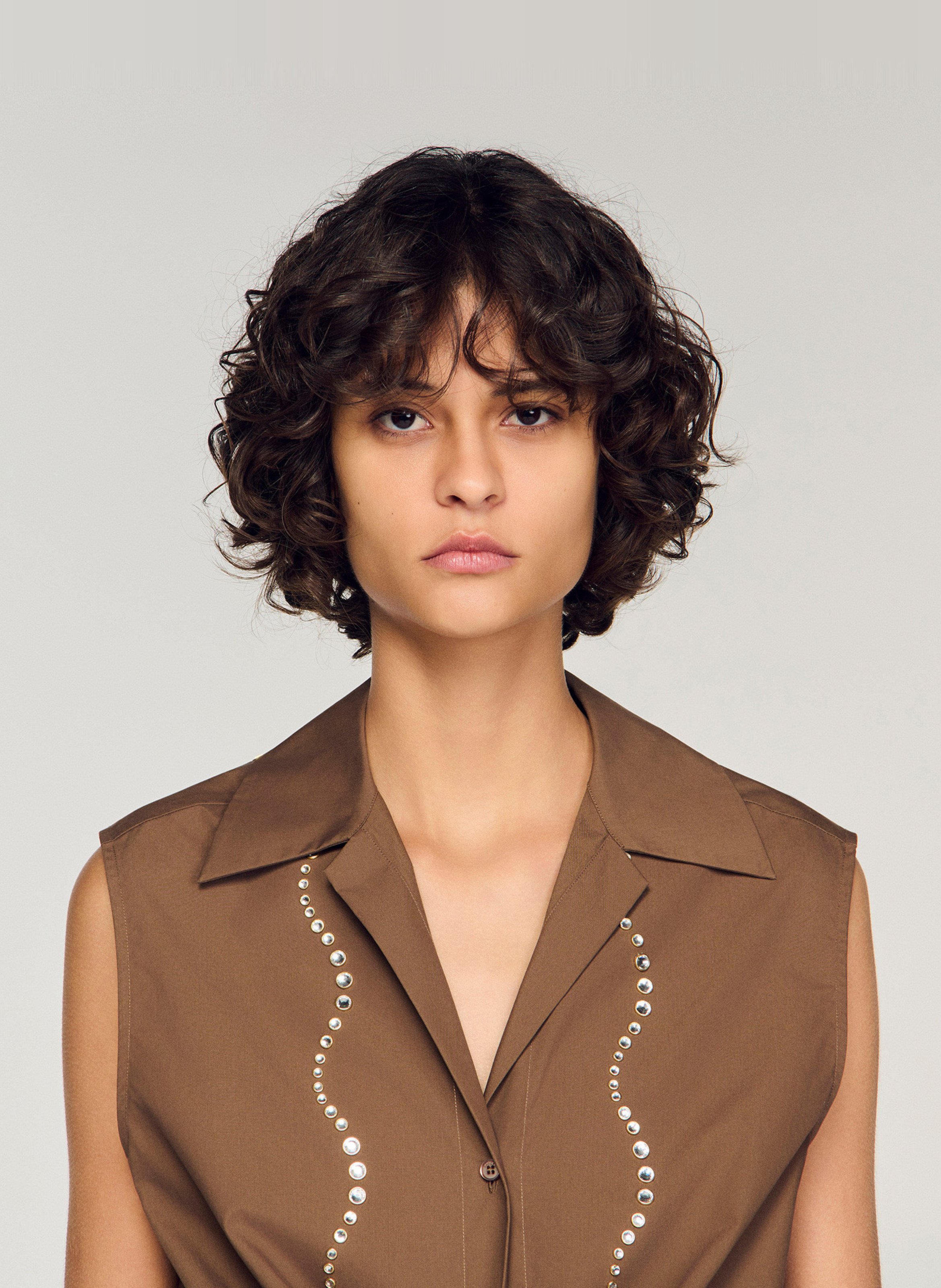 Top droit court en coton SANDRO Marron