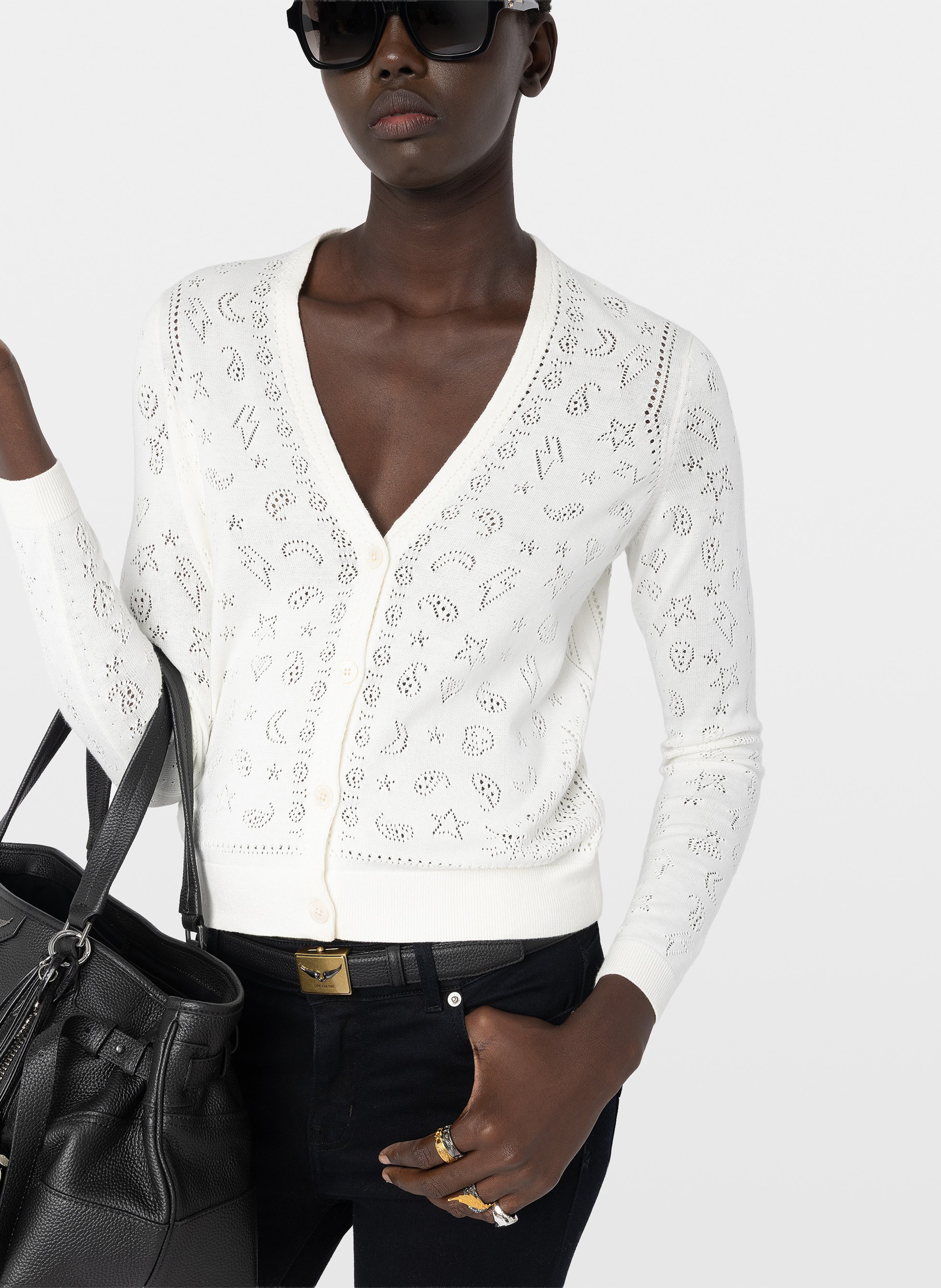 Cardigan droit col v en coton manala ZADIG&VOLTAIRE Blanc
