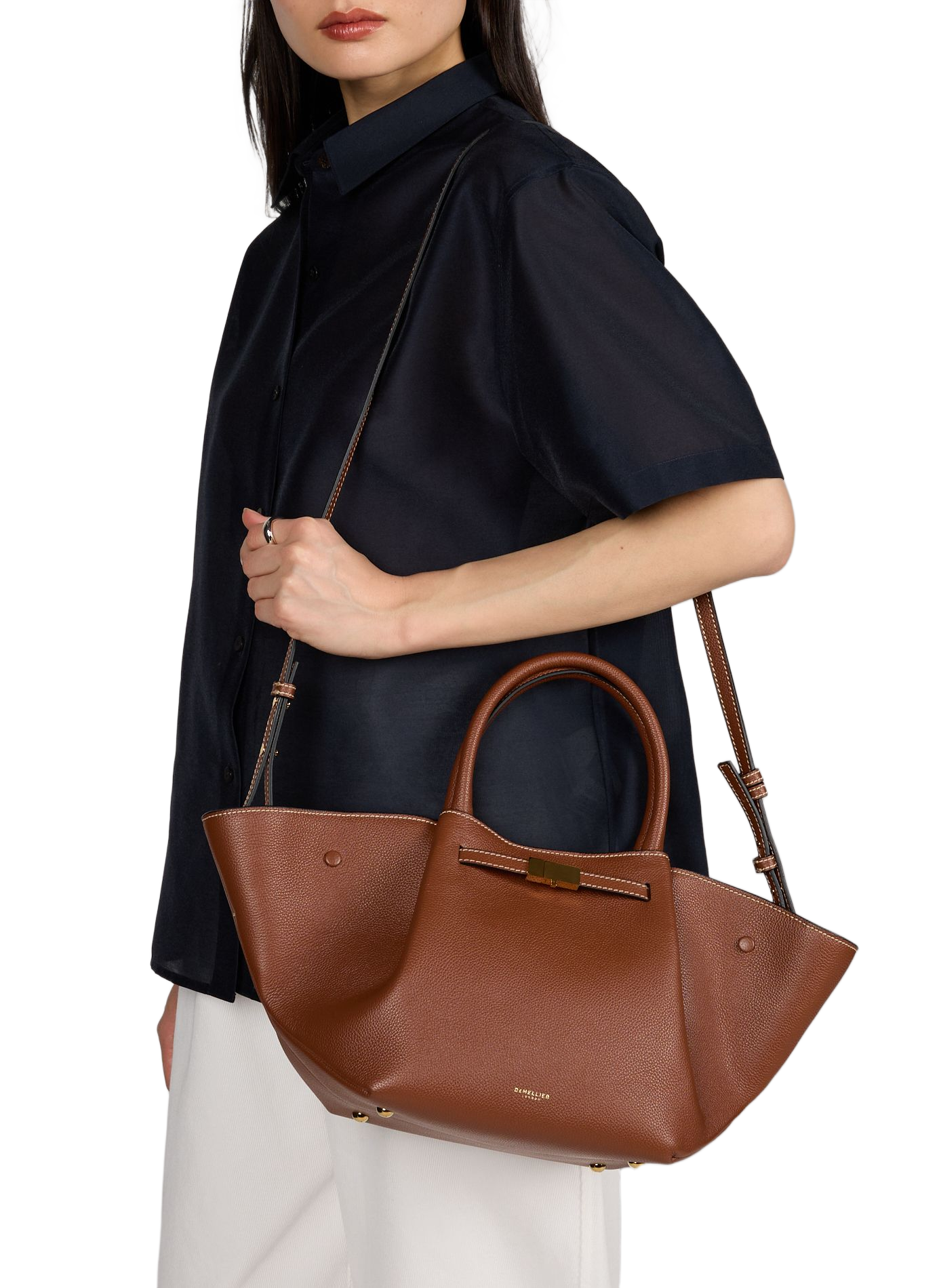 Gestreifter Ledertasche DEMELLIER LONDON Braun