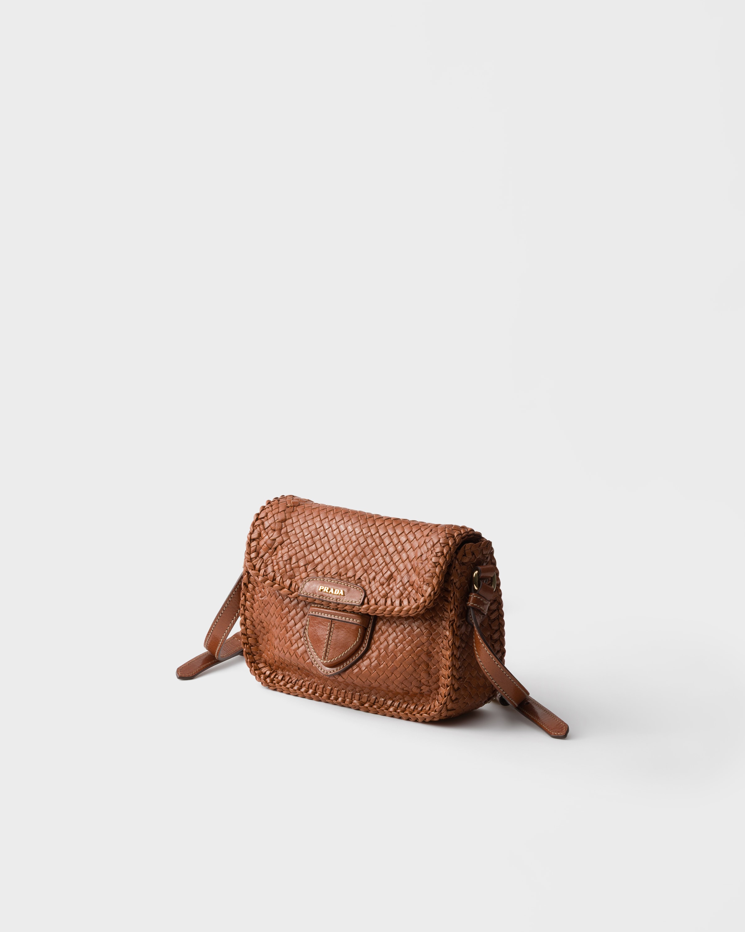 Mini sac à bandoulière en cuir tressé PRADA Marron