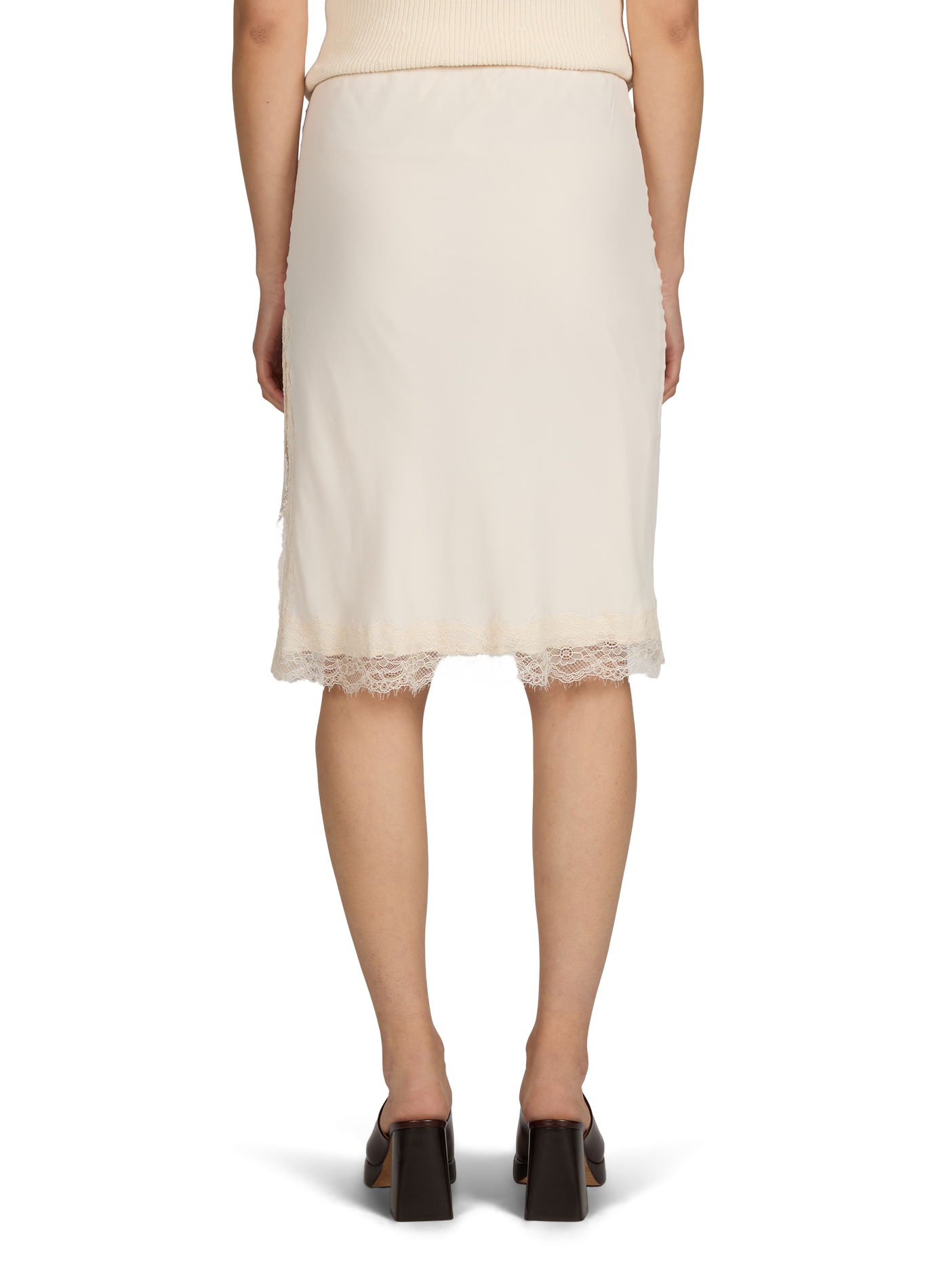 Satin midi skirt with slit and lace trim ROHE FRAMES White