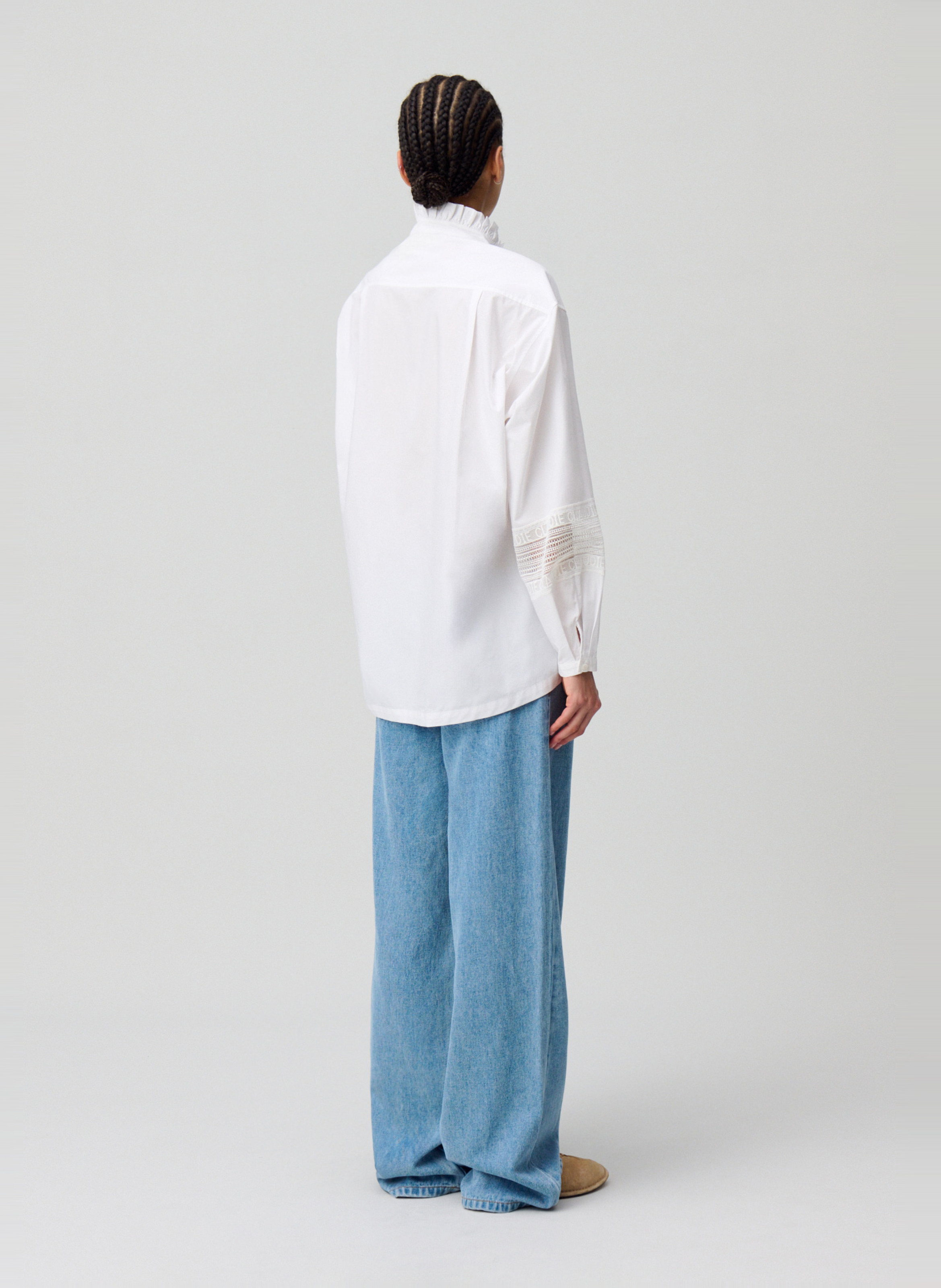 Chemise à col volanté en coton CLAUDIE PIERLOT Blanc