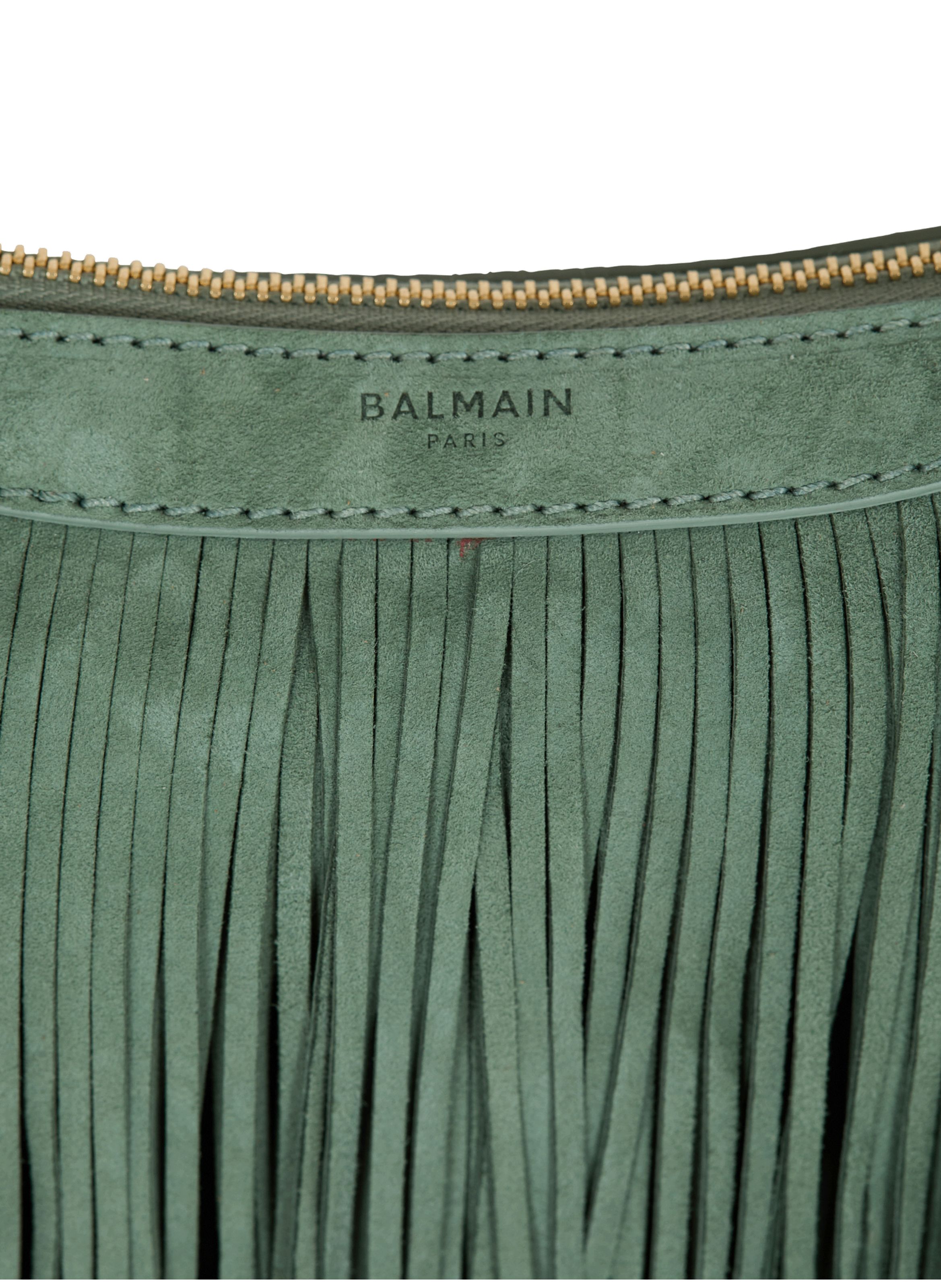 Sac ébène hobo en cuir suédé à franges BALMAIN Vert