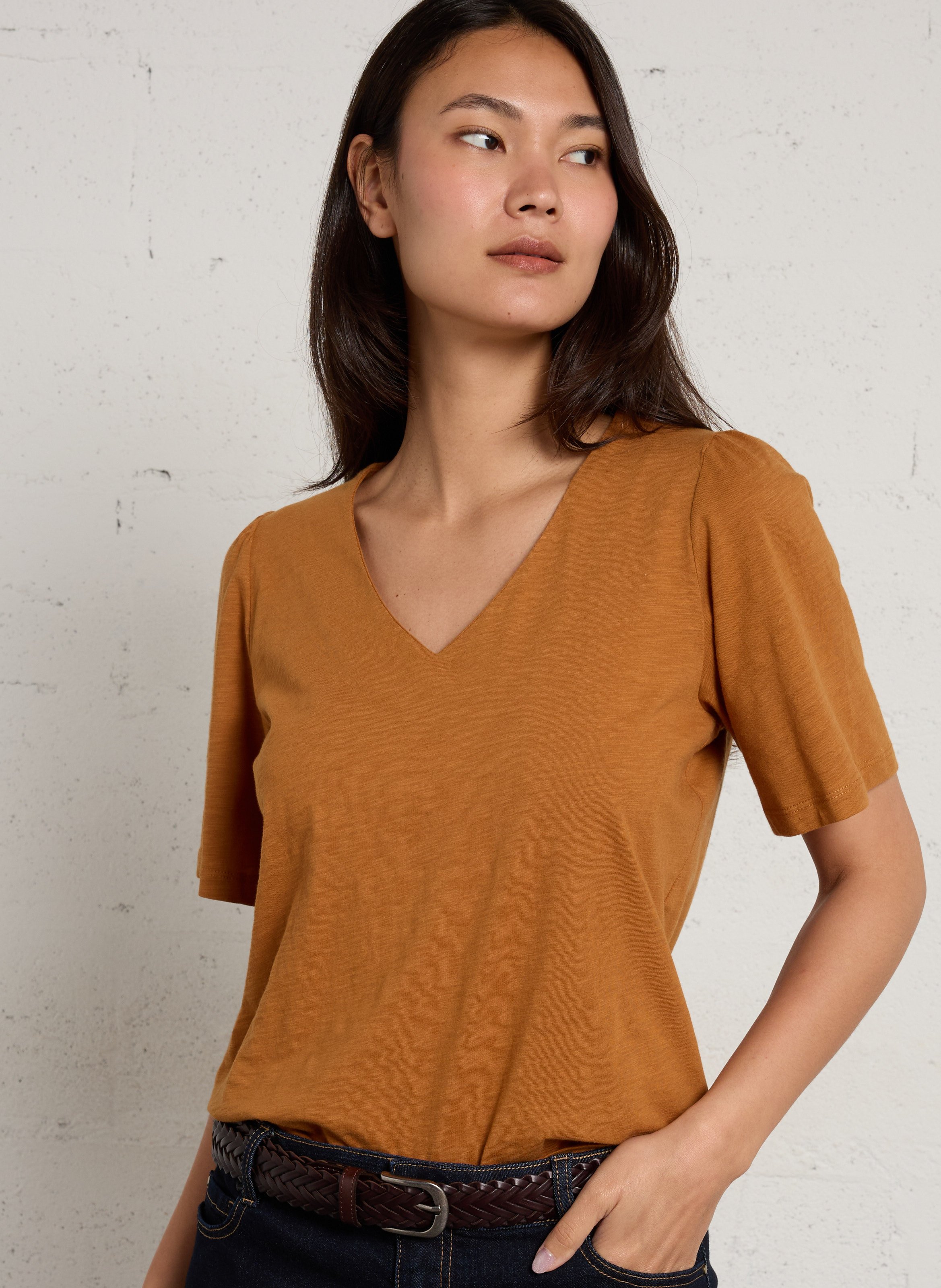 Tee-shirt col v en coton bio leonard MAISON 123 Doré