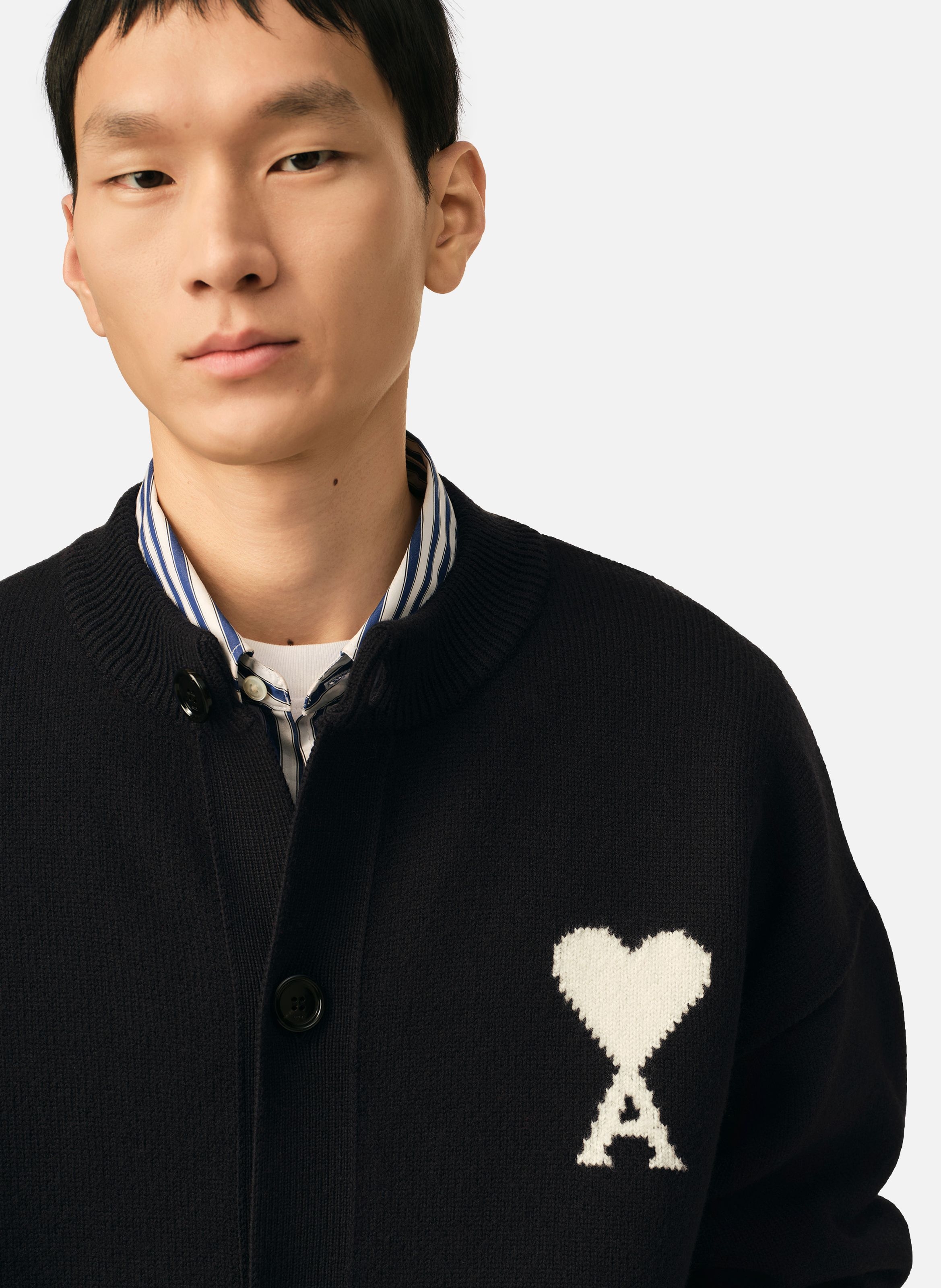 Cardigan col rond unisexe en laine ami de coeur AMI PARIS Noir