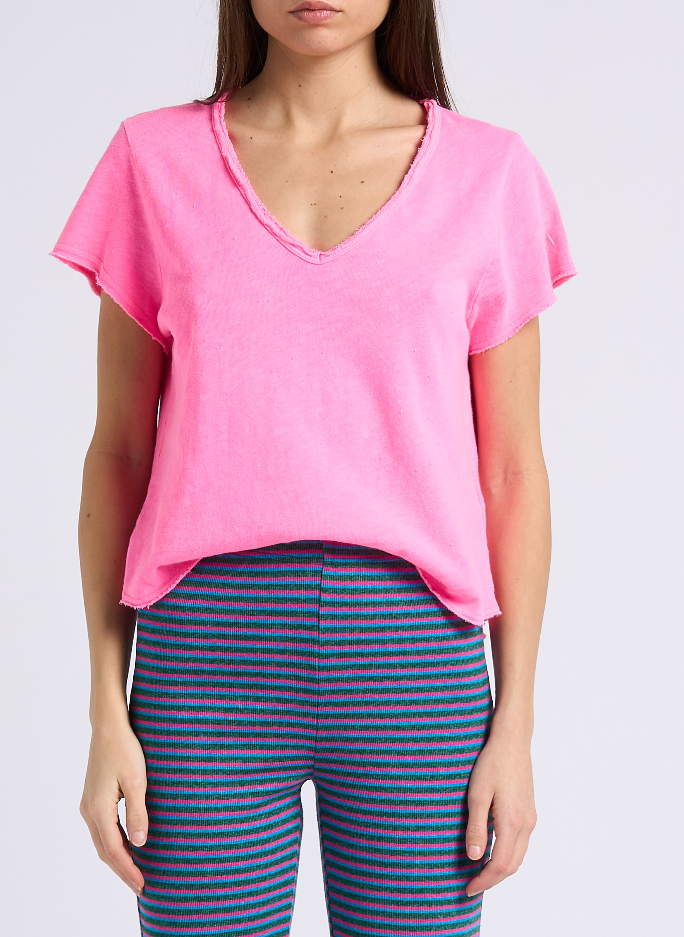 Tee-shirt droit col v en coton sonoma AMERICAN VINTAGE Rose