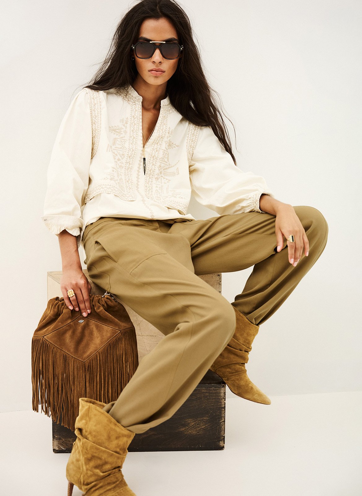 Pantalon fluide taille haute uni pavana BA&SH Beige