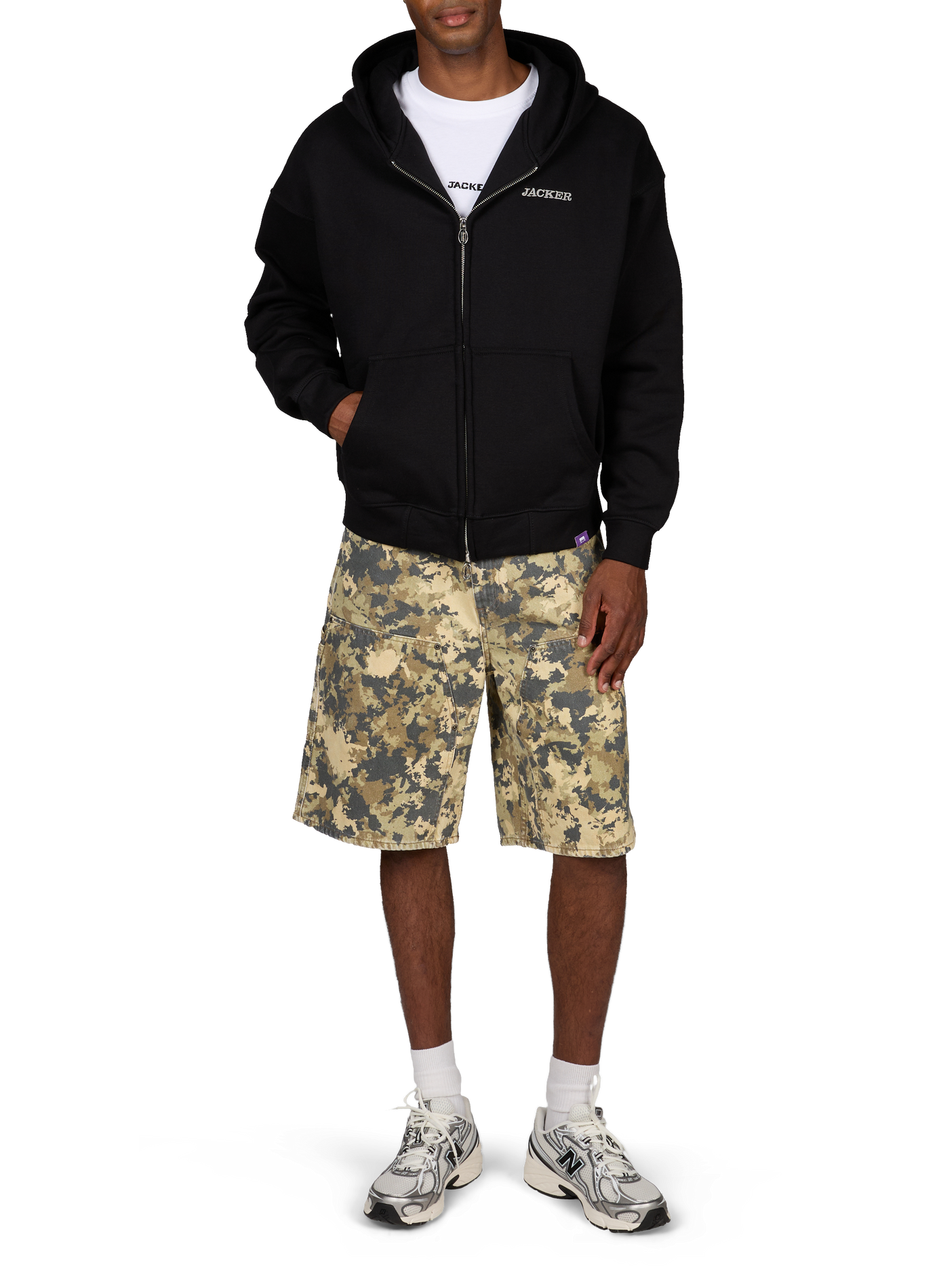 Ritssluiting hoodie met borduursel van katoen JACKER. Zwart