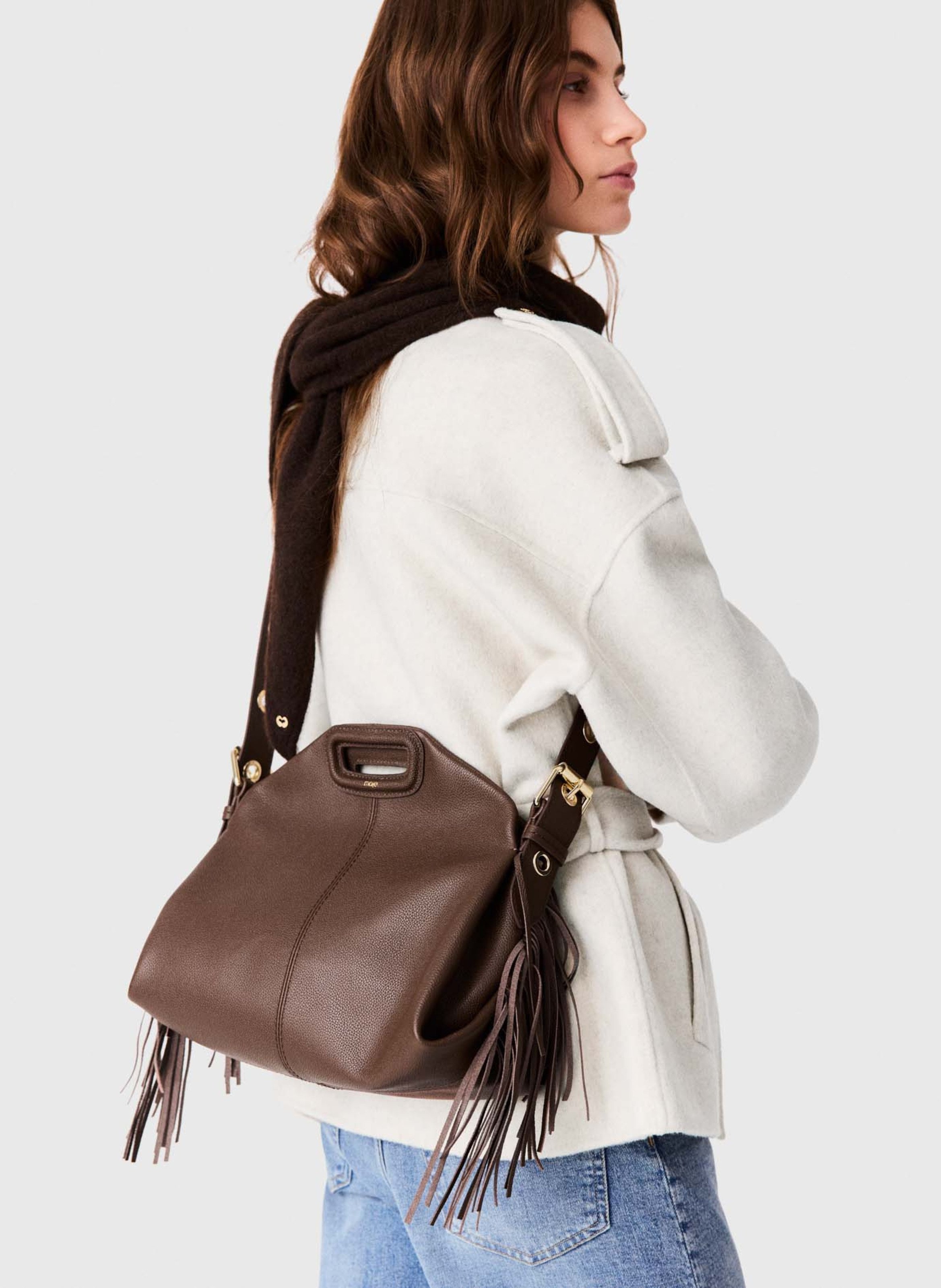 Sac bandoulière en cuir miss m MAJE Marron
