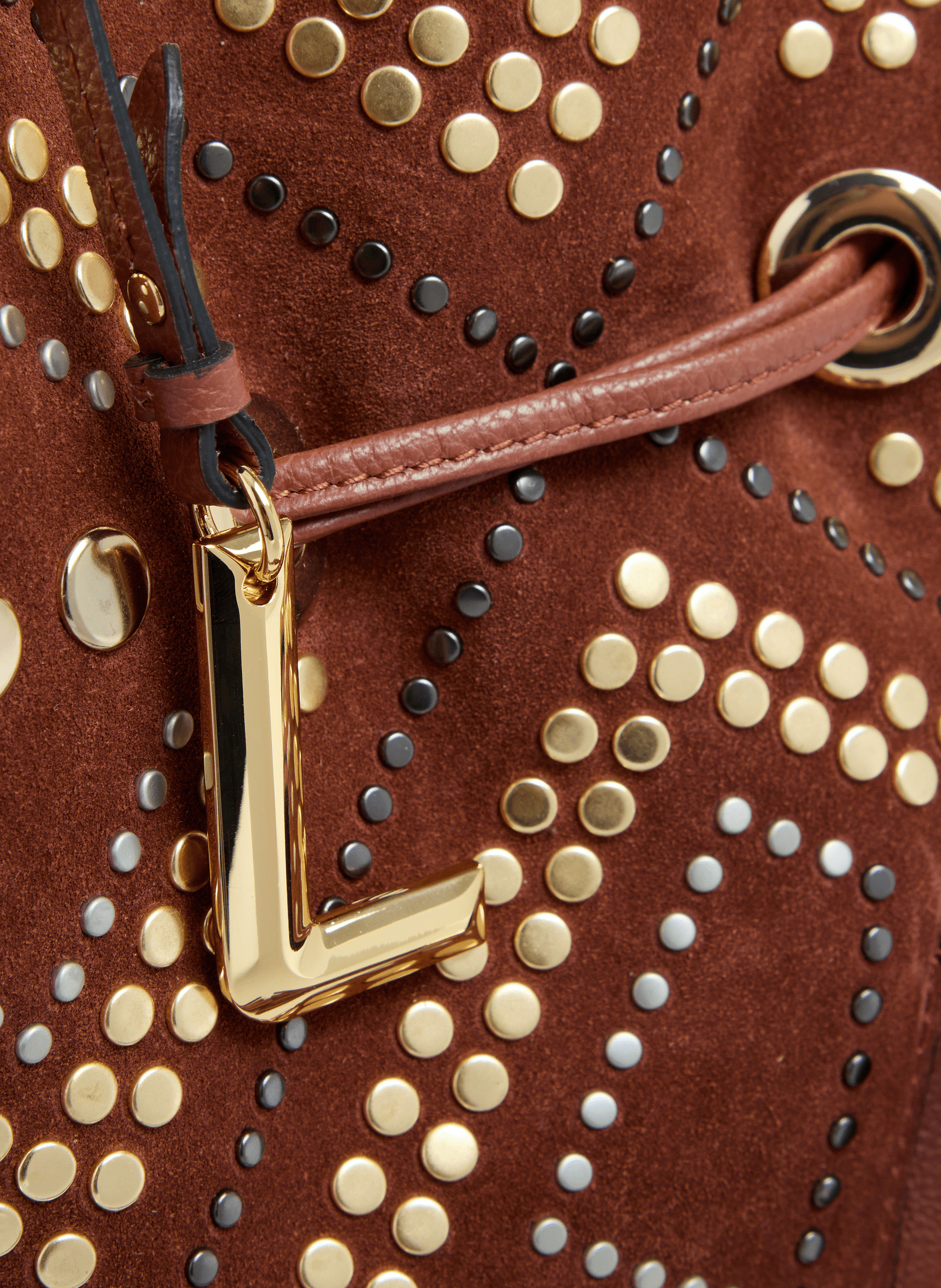 Sac seau premier flirt de lancel en animation 150y studs : studs, cuirs de vachette suede & graine LANCEL Rouge