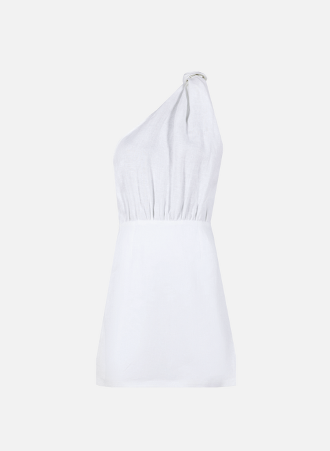 فستان من الكتان غير متماثل باللون الأبيضSELMACILEK 